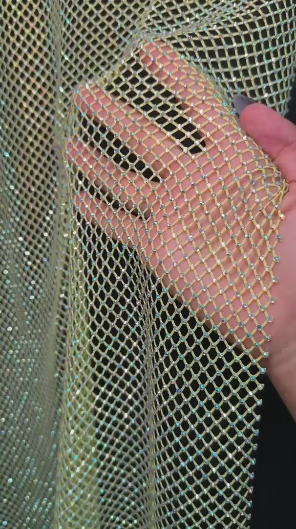 Yellow Rhinestone Diamond Fishnet Mesh, Rhinestone Fishnet Mesh, Mesh on Sale, Rhinestone on Mesh, Womens Rhinestone Mes, Fancy Fishnet Mesh