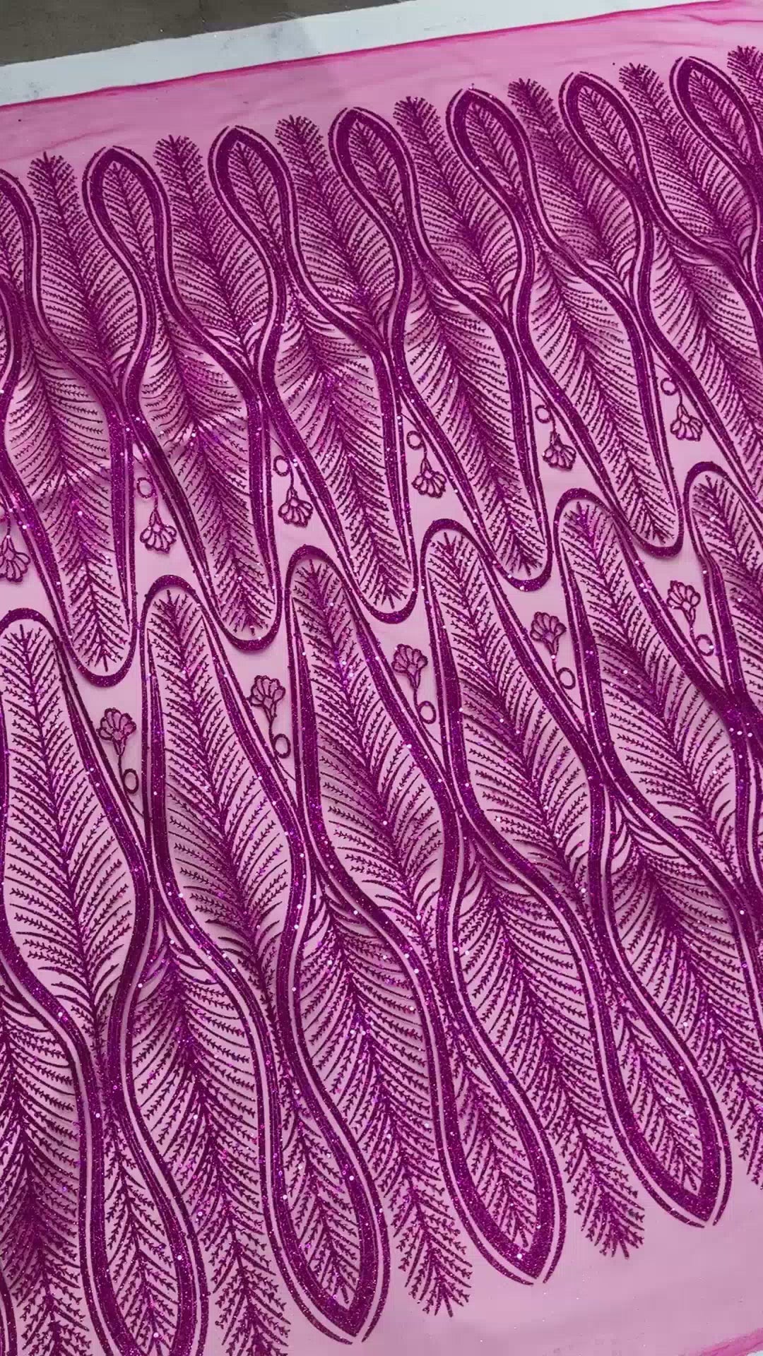 Magenta Glitter Sequin Geometric Lace