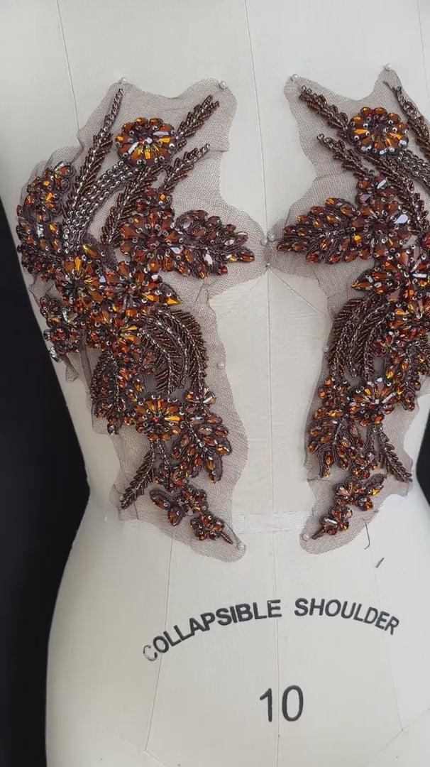 Gina Chocolate Rust Rhinestone Applique, Chocolate Rust Rhinestones Applique, Embellished Clothing, Rhinestone Applications, Rhinestone Embroidery, Rhinestone Patch, Dress Patch, Rhinestones for Dress