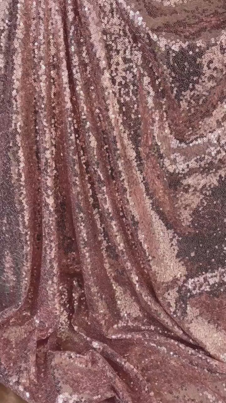 Rose Gold Stretch Sequin on Mesh