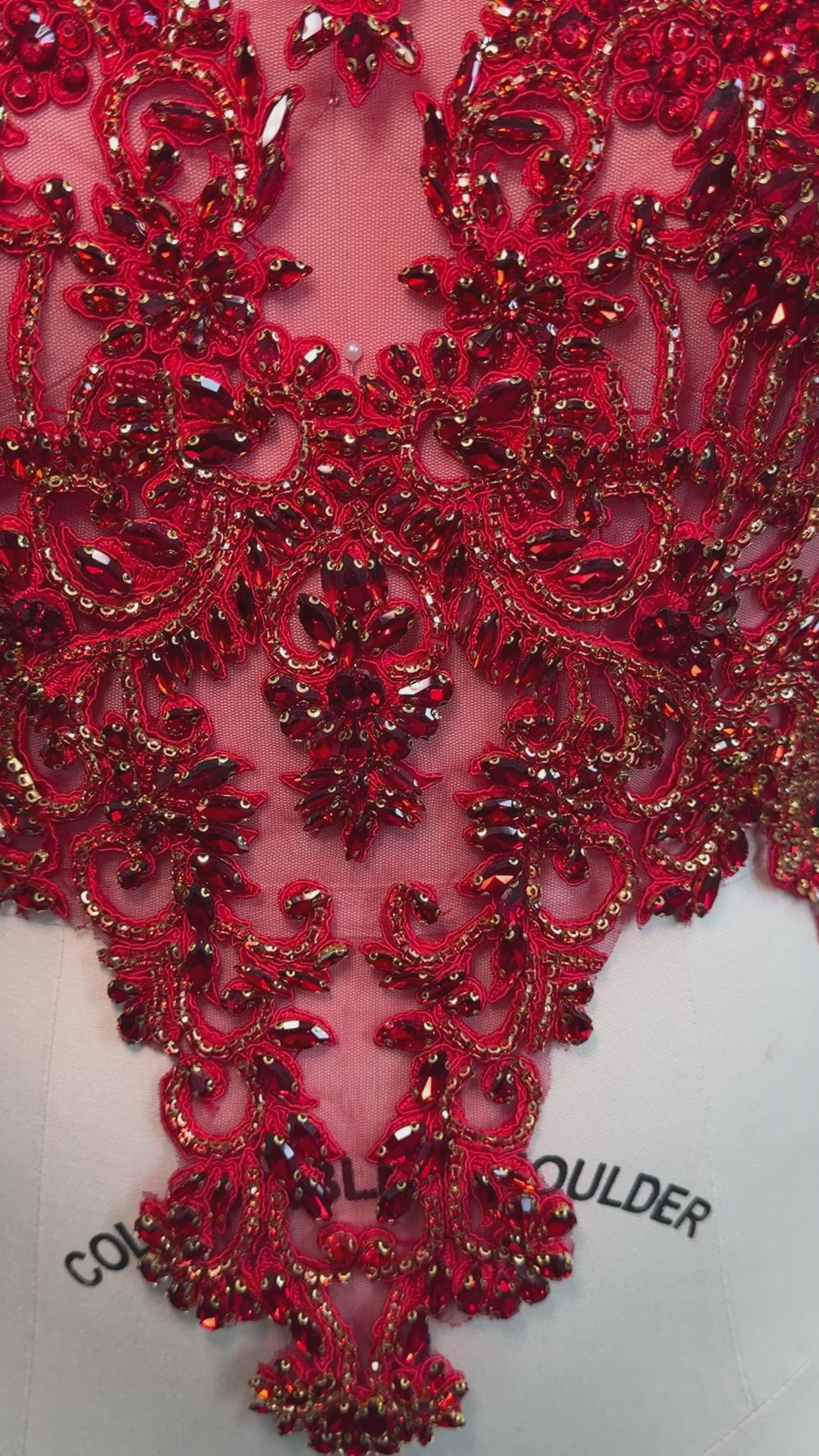 Alex red Rhinestone Bodice Applique, dark red rhinestone, red rhinestone, light red rhinestone