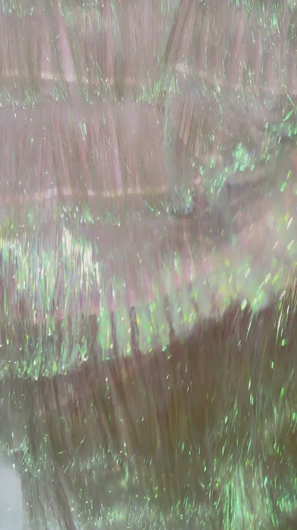 White Iridescent Fringe Metallic Mesh Base Fabric, Metallic Mesh Fabric, Mesh Base Fabric, Fashion Textile, Party Dress Material, Craft Fabric