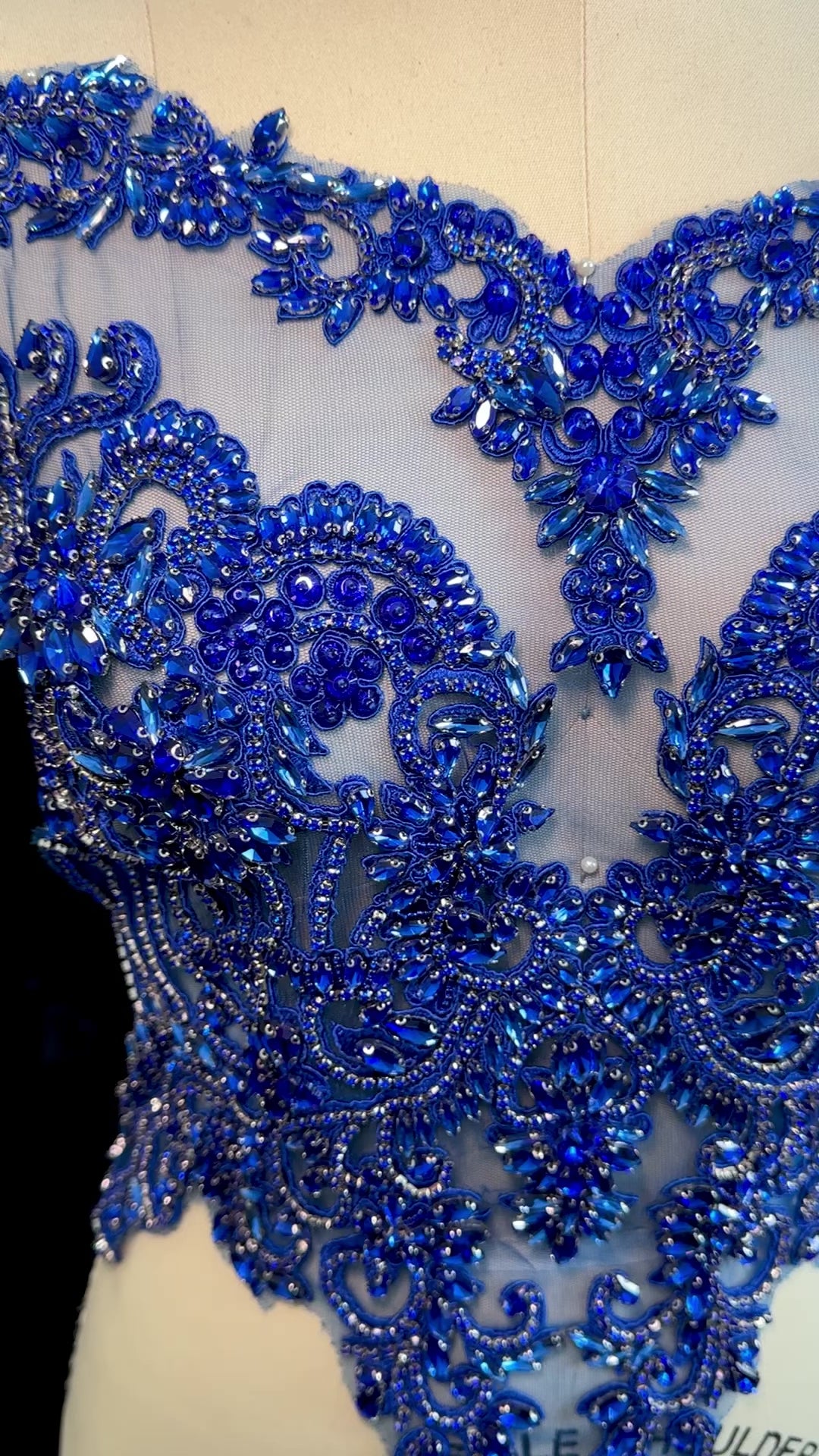 Alex Royal Blue Rhinestone Bodice Applique, dark blue rhinestone, blue rhinestone, light blue rhinestone
