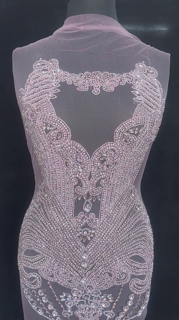 Gigi Baby Pink Rhinestone Bodice Applique, Baby Pink Rhinestones Applique, Embellished clothing, Rhinestone applications, Rhinestone embroidery, Rhinestone patch, Dress patch, Rhinestones for dress