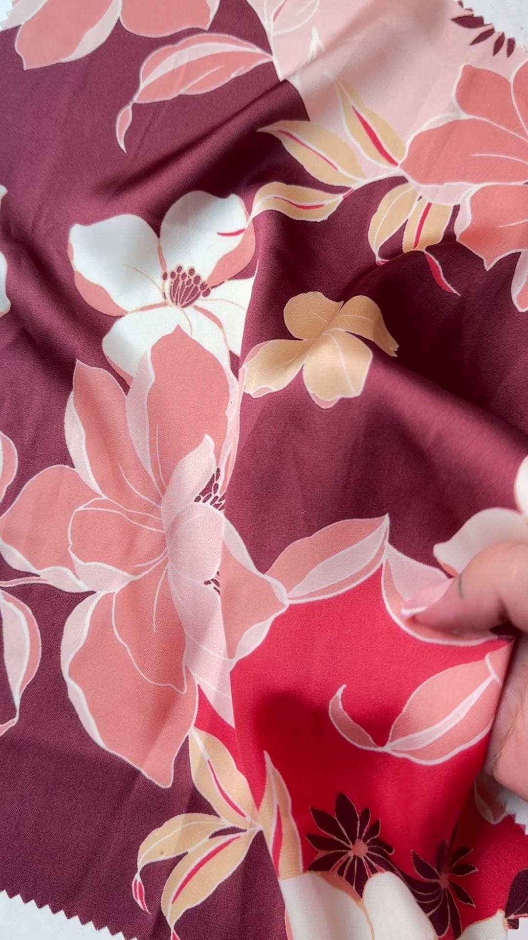 burgundy Floral Print Satin, maroon floral print Satin, dark red Printed Satin, best quality Printed Satin, Printed Satin for bridal wear, Printed Satin for party wear, Printed Satin in low price, premium Printed Satin