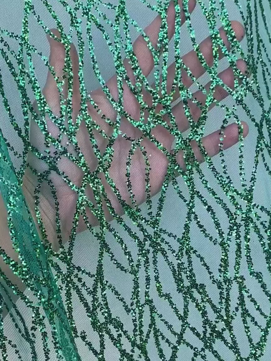 Emerald Green Glitter on Mesh, green Lace, dark green lace, lace for woman, lace for bride, lace on discount, lace on sale, premium lace, kiki textile lace, lace for party wear dresses, lace on mesh