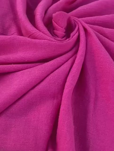 Fuchsia cotton gauze, hot pink cotton gauze, hot pink crinkle gauze, textured gauze, sheer gauze pink, pink gauze fabric