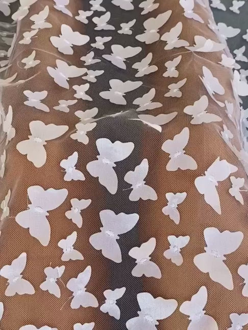3D white Butterfly Lace Fabric , white Butterfly Tulle By The Yard, bright white Tulle Lace Fabric, Dress Fabric, Bridal Lace Fabric, premium lace fabric, lace fabric on discount, lace fabric in low price, buy lace fabric online, lace fabric on sale