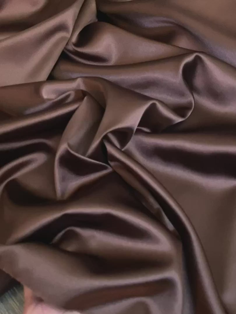 chocolate silk, brown stretch silk, brown stretch satin, chocolate stretch satin, brown silk charmeuse, brown silk fabric, brown satin fabric, brown charmeuse fabric, brown stretch silk fabric, brown silk material, brown mulberry silk, chocolate silk charmeuse, chocolate satin fabric, chocolate satin material