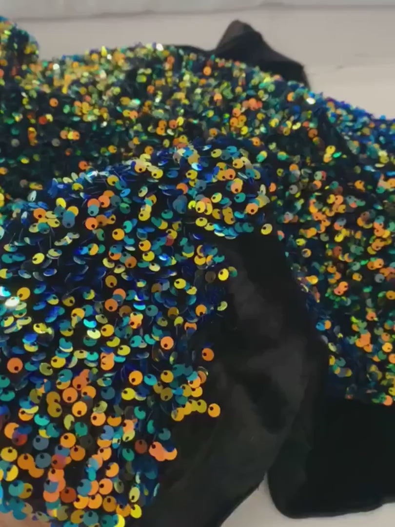 multicolor Sequin on Velvet, rainbow color sequin on velvet, colorfull sequin on velvet, light blue sequin on velvet, velvet on discount, velvet on sale, buy velvet online, kikitextile velvet, premium velvet, velvet for gown, velvet for woman, velvet for bride