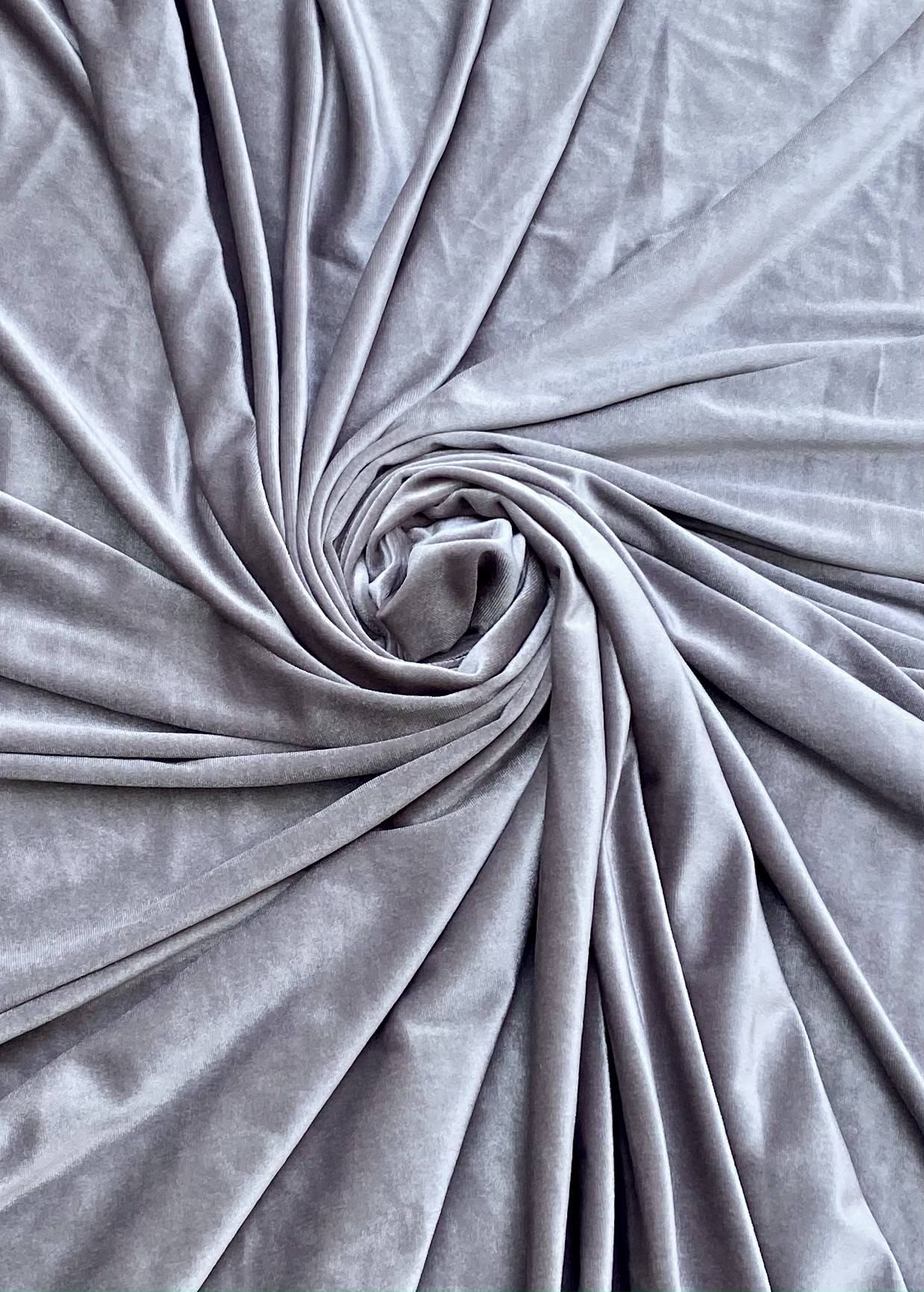 Feather gray stretch velvet, gray stretch velvet for gown, stretch velvet for wedding, stretch pure velvet, gray stretch velvet for brides, silver stretch fancy velvet, velvet for dress, stretch expensive velvet