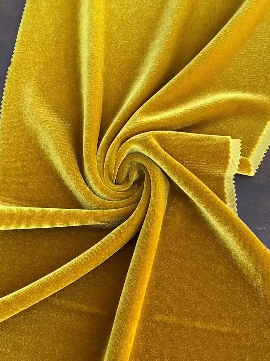 gold stretch velvet, golden stretch velvet for gown, yellow gold velvet for wedding, yellow stretch pure velvet, dark yellow stretch velvet for brides, gold stretch fancy velvet, golden color velvet for dress, gold color stretch expensive velvet, gold stretch fancy velvet, 4 way stretch velvet