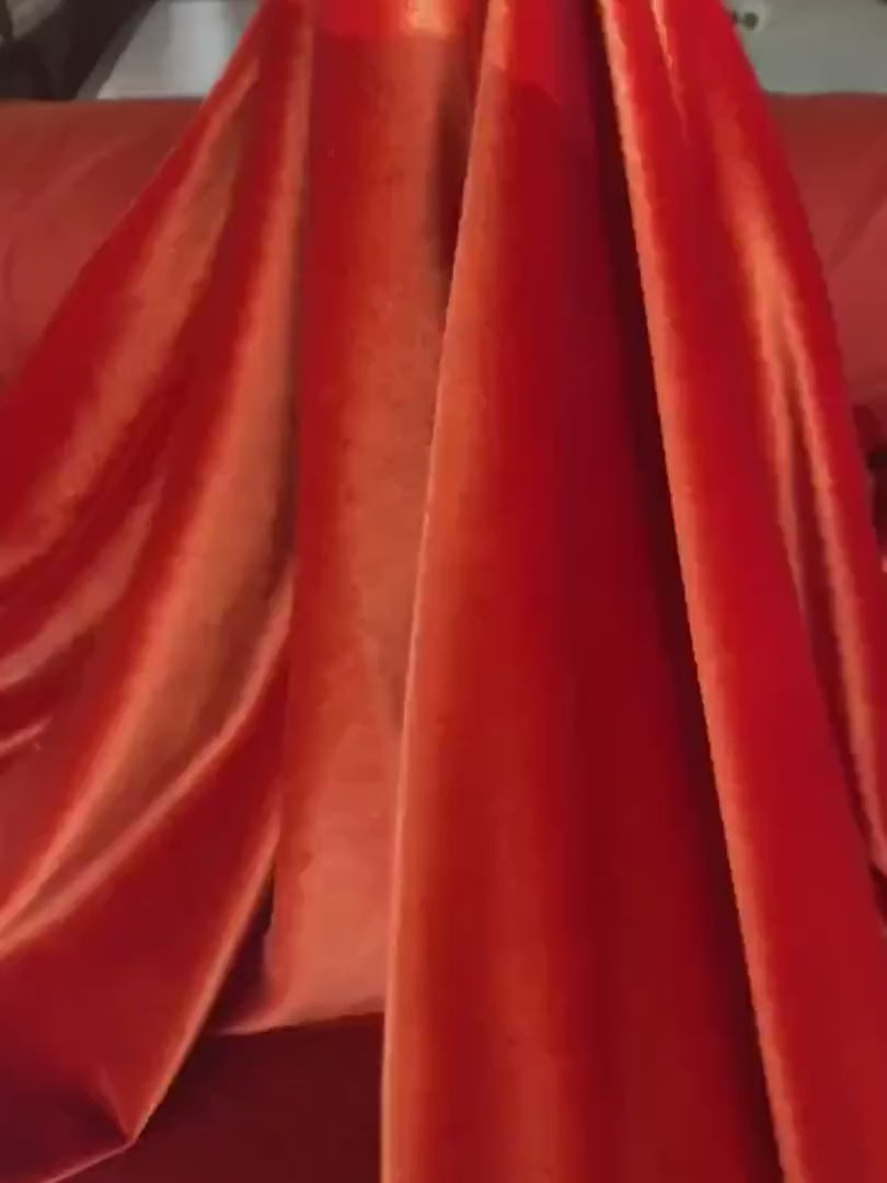 Burnt orange stretch velvet, orange stretch velvet for gown, stretch velvet for wedding, stretch pure velvet, orange stretch velvet for brides, burnt stretch fancy velvet, velvet for dress, stretch expensive velvet