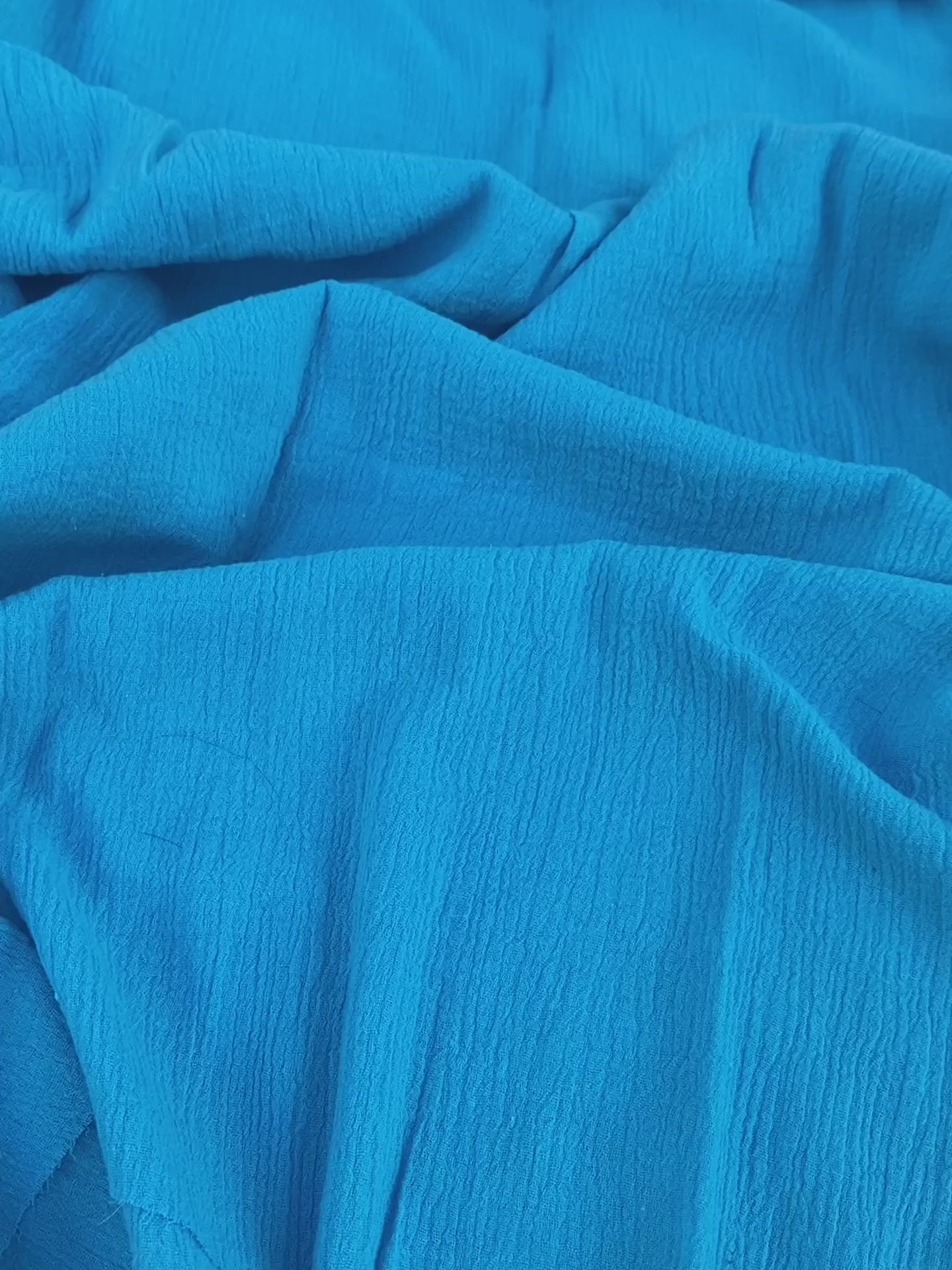 Turquoise Crinkle Cotton Gauze, cotton gauze fabric, baby blue gauze fabric, dark blue gauze, cotton for woman, double gauze cheap, coton gauze for bride, cotton gauze in low price
