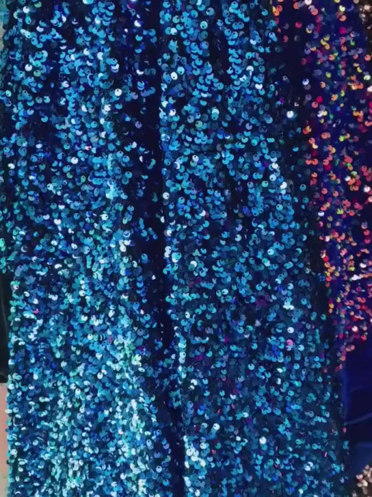 Iridescent blue Sequin on Stretch Velvet, blue Sequin on Stretch Velvet, light blue Sequin on Stretch Velvet, dark blue Sequin on Stretch Velvet, shinny Sequin on Stretch Velvet, premium Sequin on Stretch Velvet, cheap velvet, velvet on discount, buy velvet online