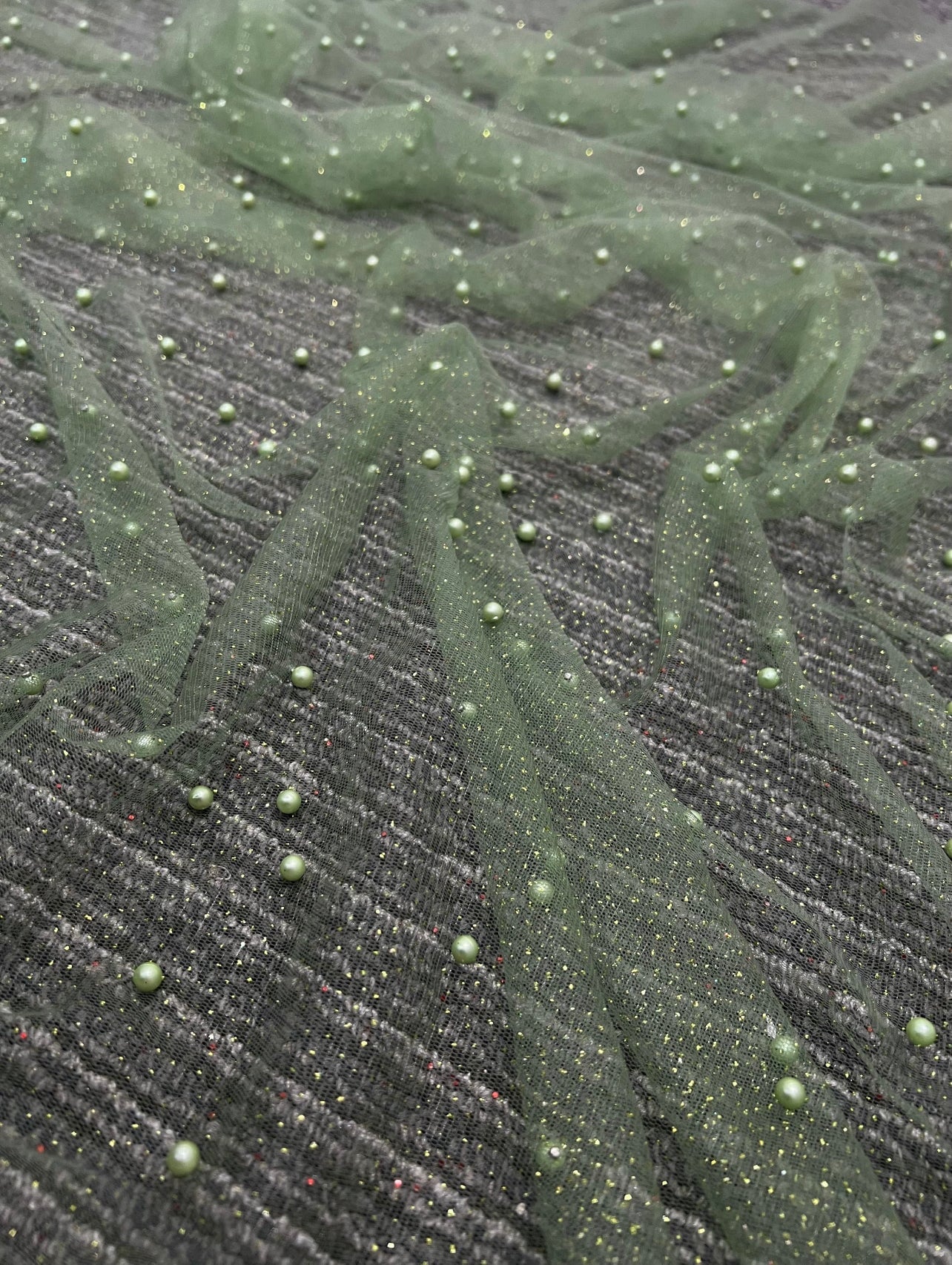 light green Tulle Bead Pearl Lace Fabric, green Pearl Beaded Tulle for Veil, dark green Beaded Pearl Tulle Lace Fabric by the yard, lime green pearl scattered tulle, Pearl Tulle Fabric for woman, Pearl Tulle Fabric for party wear, Pearl Tulle Fabric on discount,Pearl Tulle Fabric on sale