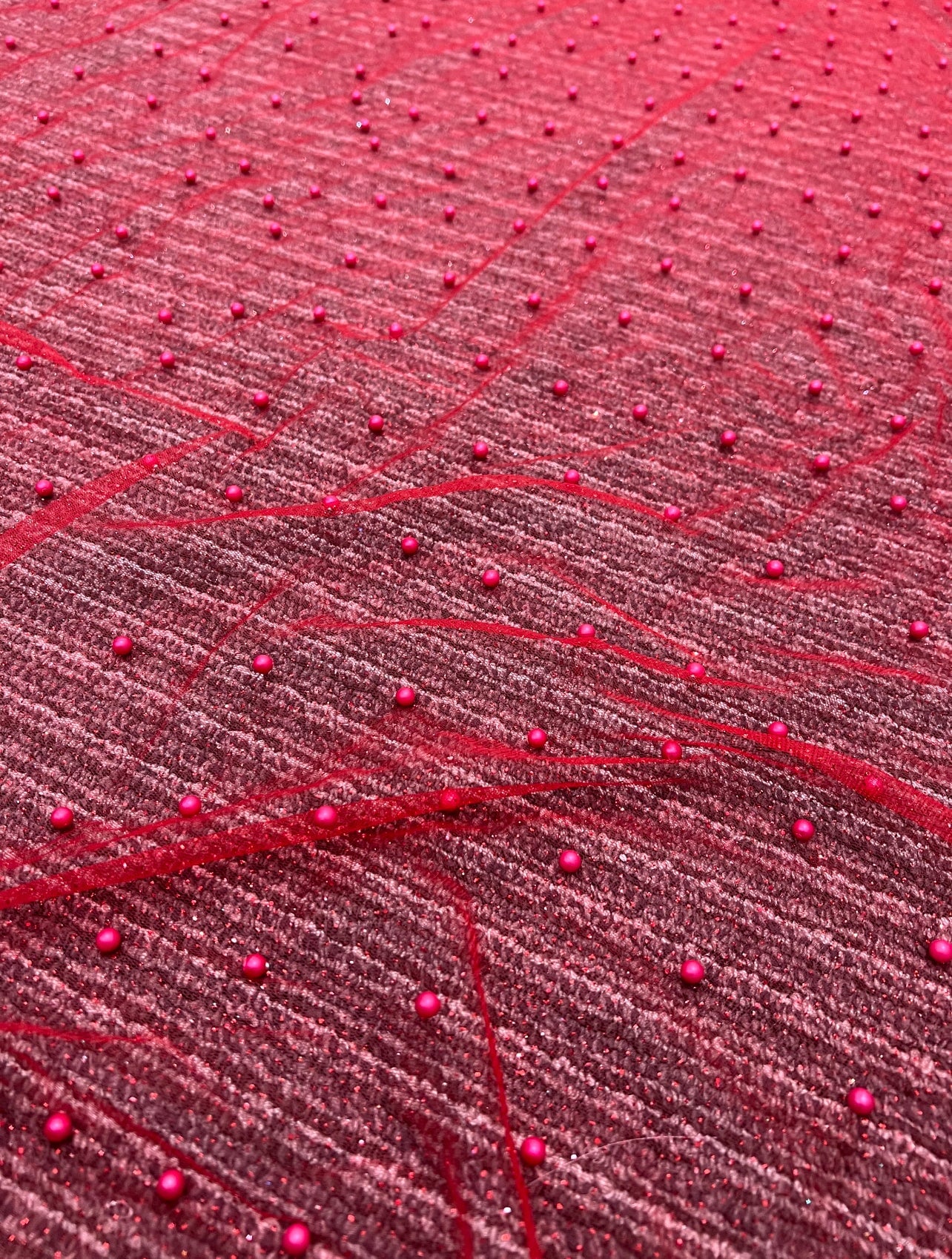 red Tulle Bead Pearl Lace Fabric, light red Pearl Beaded Tulle for Veil, dark red Beaded Pearl Tulle Lace Fabric by the yard, red pearl scattered tulle, Pearl Tulle Fabric for woman, Pearl Tulle Fabric for party wear, Pearl Tulle Fabric on discount,Pearl Tulle Fabric on sale