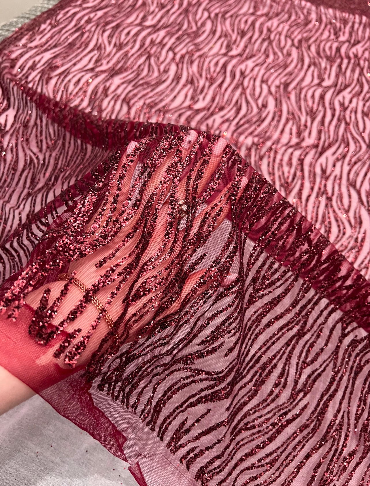 Burgundy Glitter Lace Fabric on Mesh, dark red lace Glitter, light red Lace, blood red lace, lace for woman, lace for bride,  lace on discount, lace on sale, premium lace, kiki textile lace, lace for party wear dresses, lace on mesh