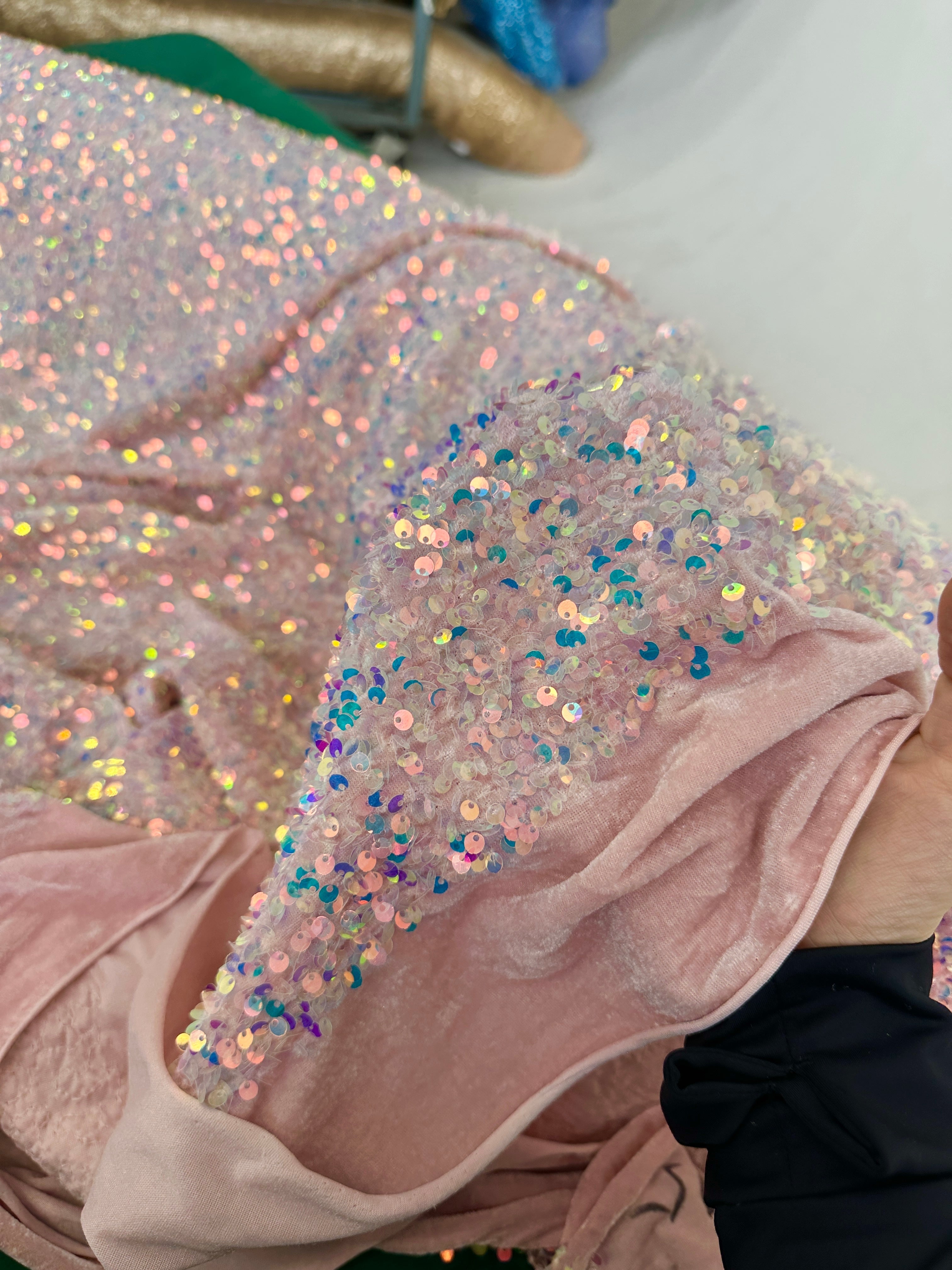 baby pink velvet, pink Sequin on Velvet, velvet cloth, light pink velvet, sequin stretch velvet, velvet for gown, stretch velvet, velvet fabric with sequin, solid velvet, rose pink sequin fabric, sequin fabric for gown, 4 way stretch velvet