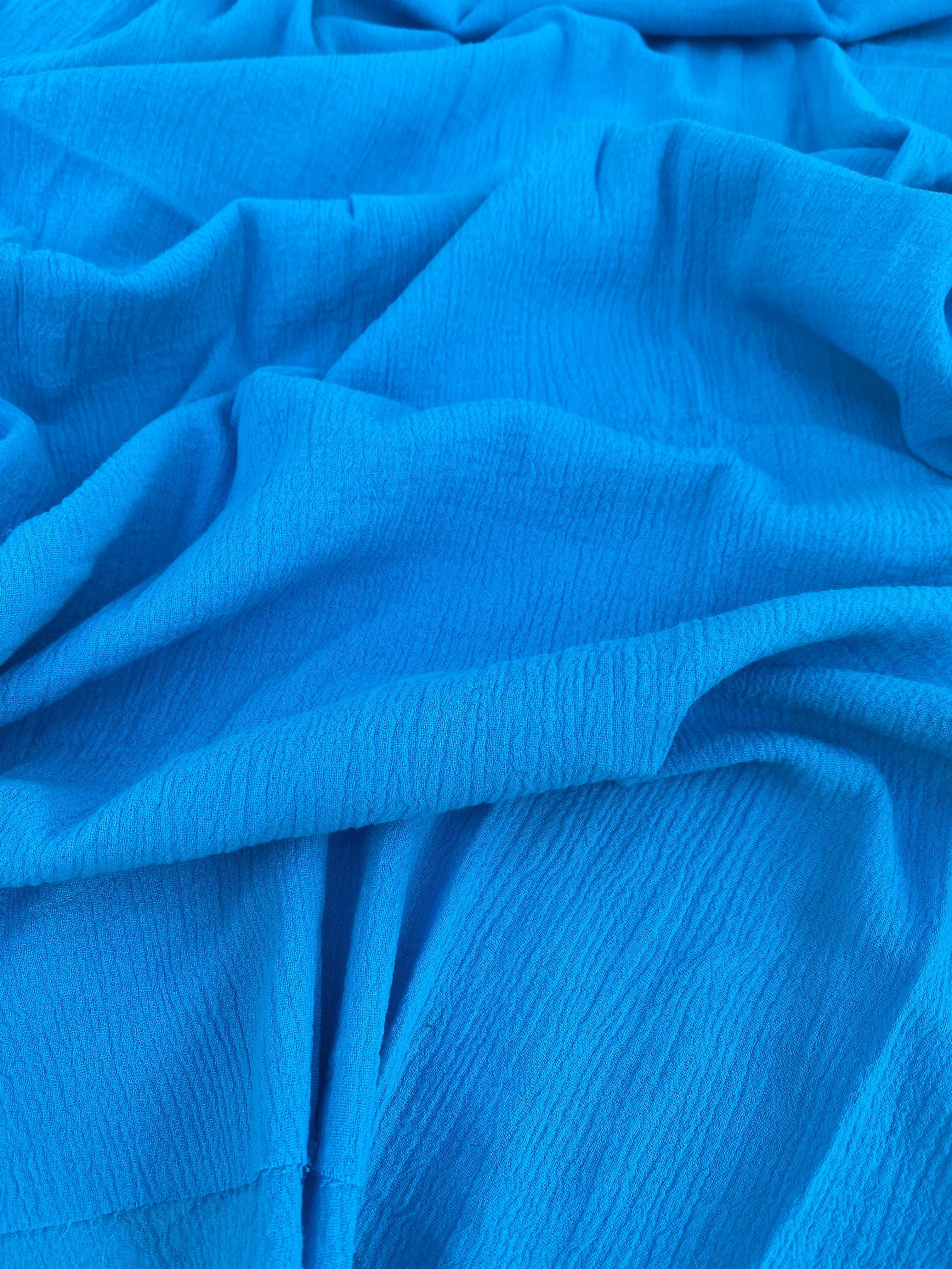 Turquoise Crinkle Cotton Gauze, cotton gauze fabric, baby blue gauze fabric, dark blue gauze, cotton for woman, double gauze cheap, coton gauze for bride, cotton gauze in low price