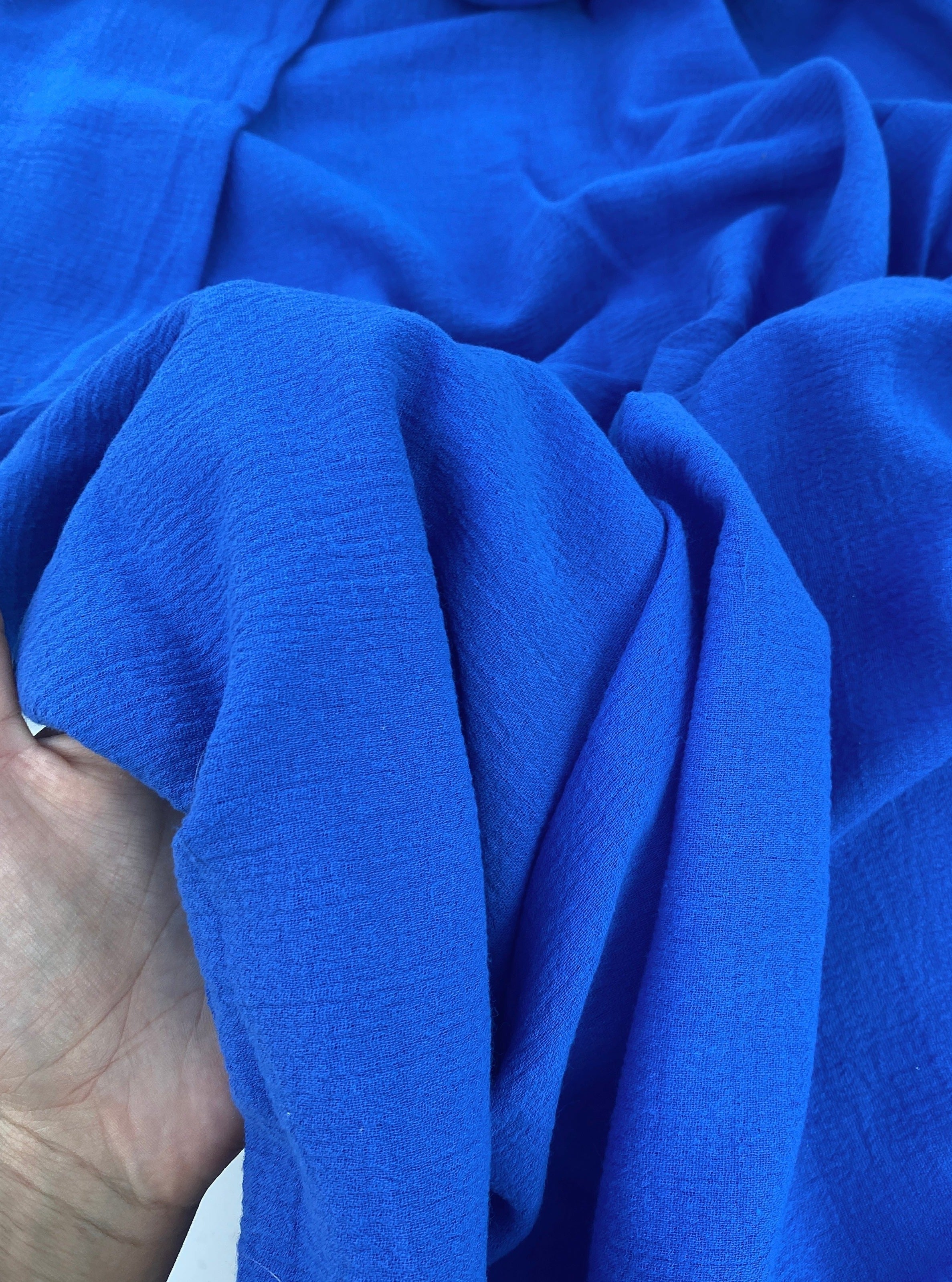 royal blue cotton gauze, cotton gauze fabric, blue gauze fabric, electric blue gauze, royal blue cotton by the yard, double gauze royal blue