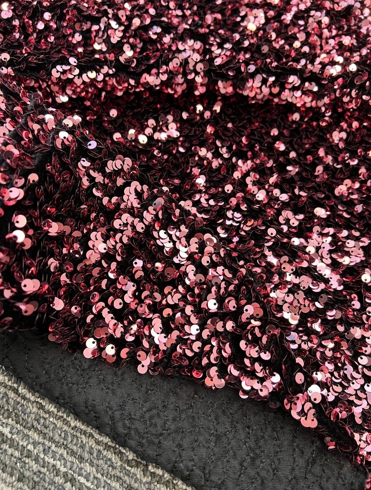 Iridescent Burgundy Sequin on Velvet, Burgundy sequin on velvet, maroon sequin on velvet, Iridescent sequin on velvet, velvet on discount, velvet on sale, buy velvet online, kikitextile velvet, premium velvet, velvet for gown, velvet for woman, velvet for bride