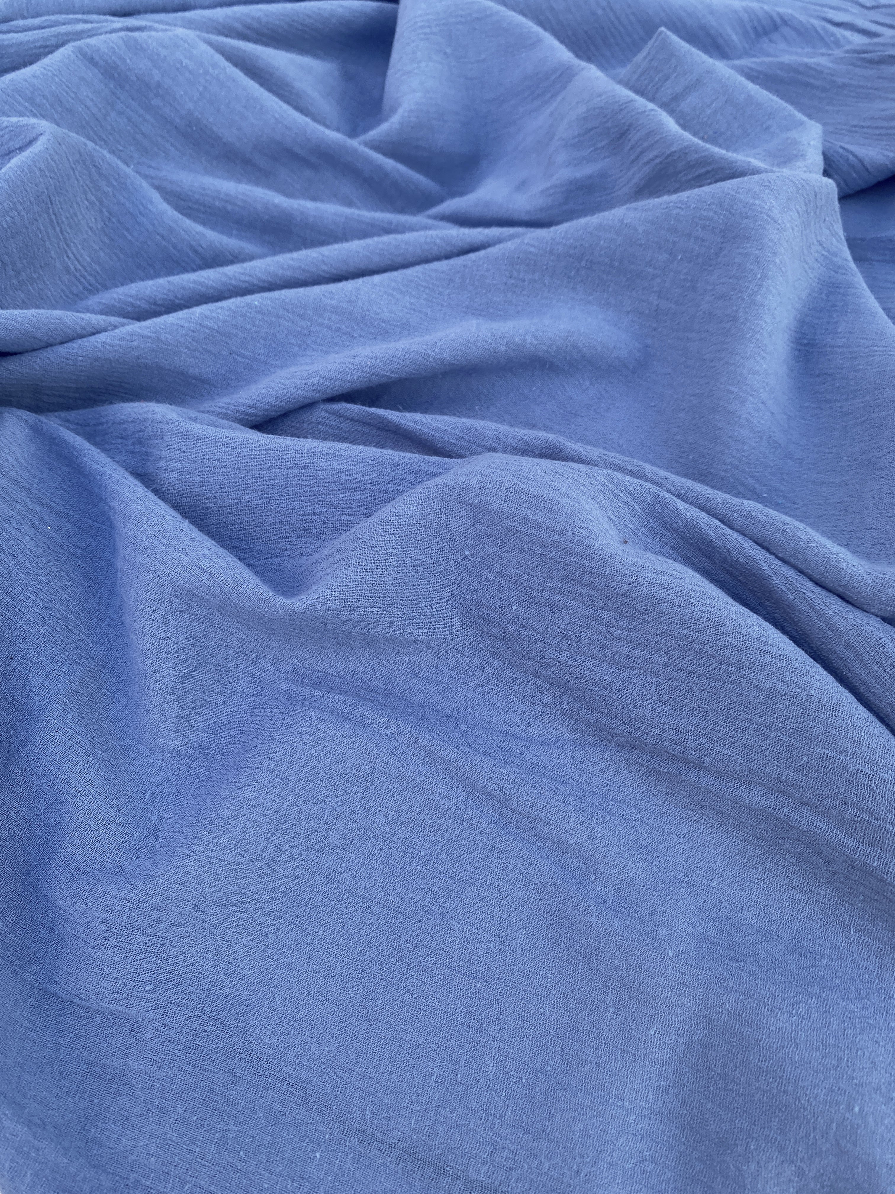Denim Blue Muslin Crinkle Gauze Fabric, Dusty Blue Cotton Gauze Swaddle Fabric, Fabric for Babies, Swaddle, dresses, Blue Cheesecloth Fabric