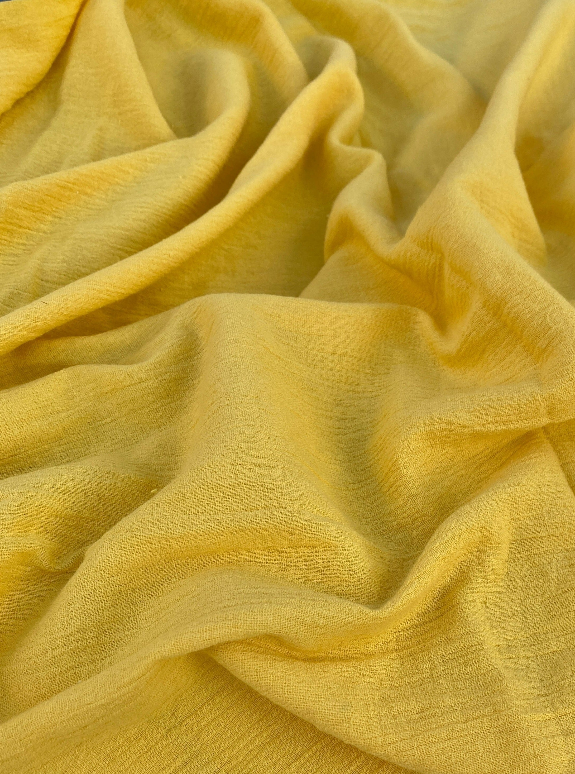 yellow Crinkle Cotton Gauze, cotton gauze fabric, dark yellow gauze fabric, light yellow gauze, cotton for woman, double gauze cheap, coton gauze for bride, cotton gauze in low price