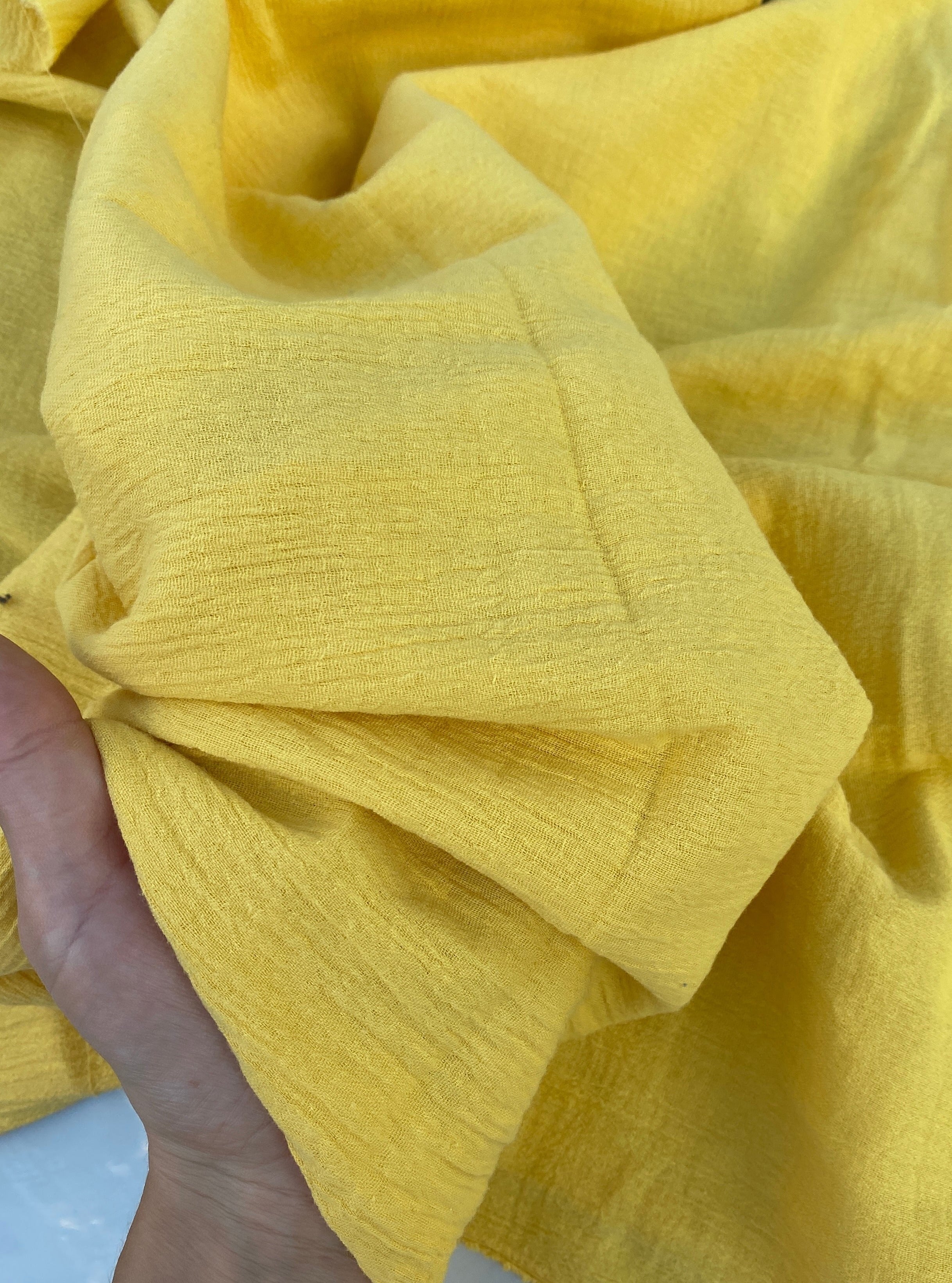 yellow Crinkle Cotton Gauze, cotton gauze fabric, dark yellow gauze fabric, light yellow gauze, cotton for woman, double gauze cheap, coton gauze for bride, cotton gauze in low price