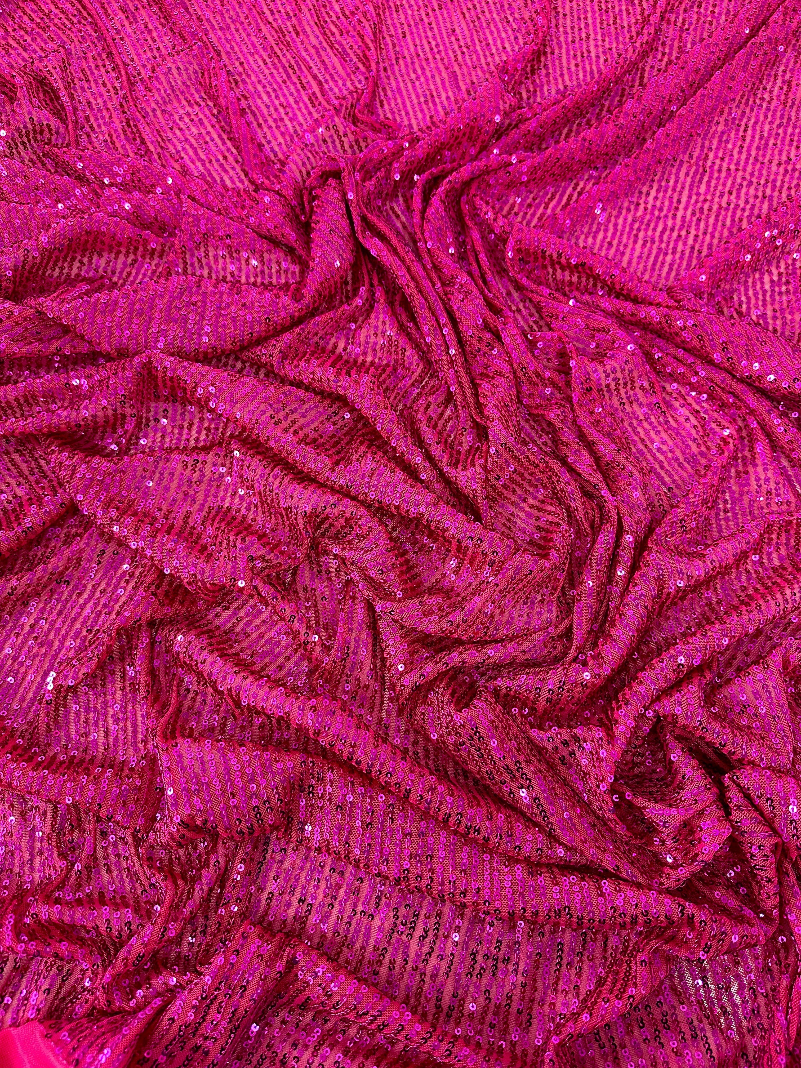 fuchsia sequin on mesh, fuchsia sequin fabric for woman, pink sequin, light pin sequin, rose pink sequin, discounted sequin, sequin for gown, cheap sequin, sequin on sale, buy sequin online, best quality sequin, kiki textile sequin