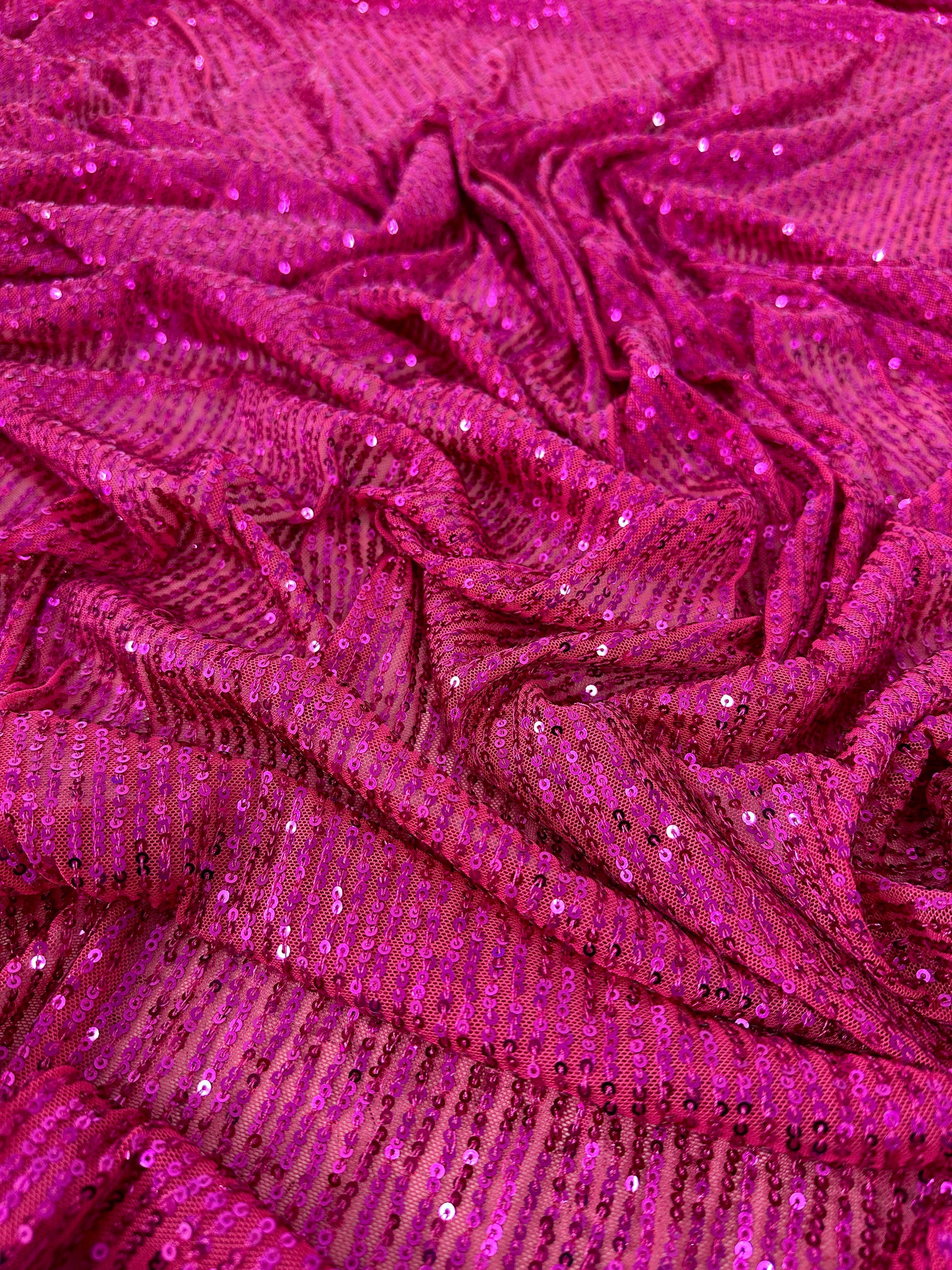fuchsia sequin on mesh, fuchsia sequin fabric for woman, pink sequin, light pin sequin, rose pink sequin, discounted sequin, sequin for gown, cheap sequin, sequin on sale, buy sequin online, best quality sequin, kiki textile sequin