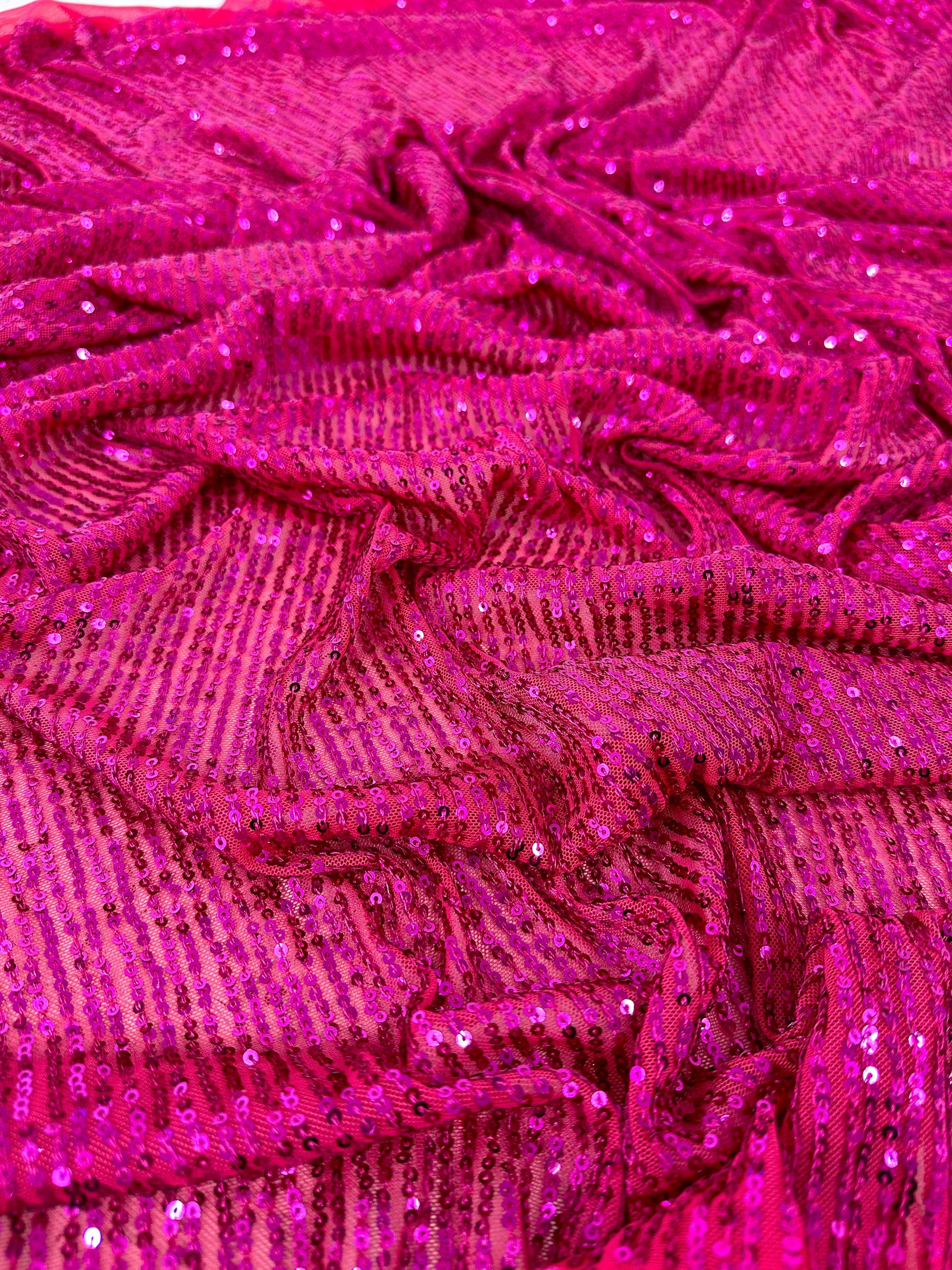 fuchsia sequin on mesh, fuchsia sequin fabric for woman, pink sequin, light pin sequin, rose pink sequin, discounted sequin, sequin for gown, cheap sequin, sequin on sale, buy sequin online, best quality sequin, kiki textile sequin