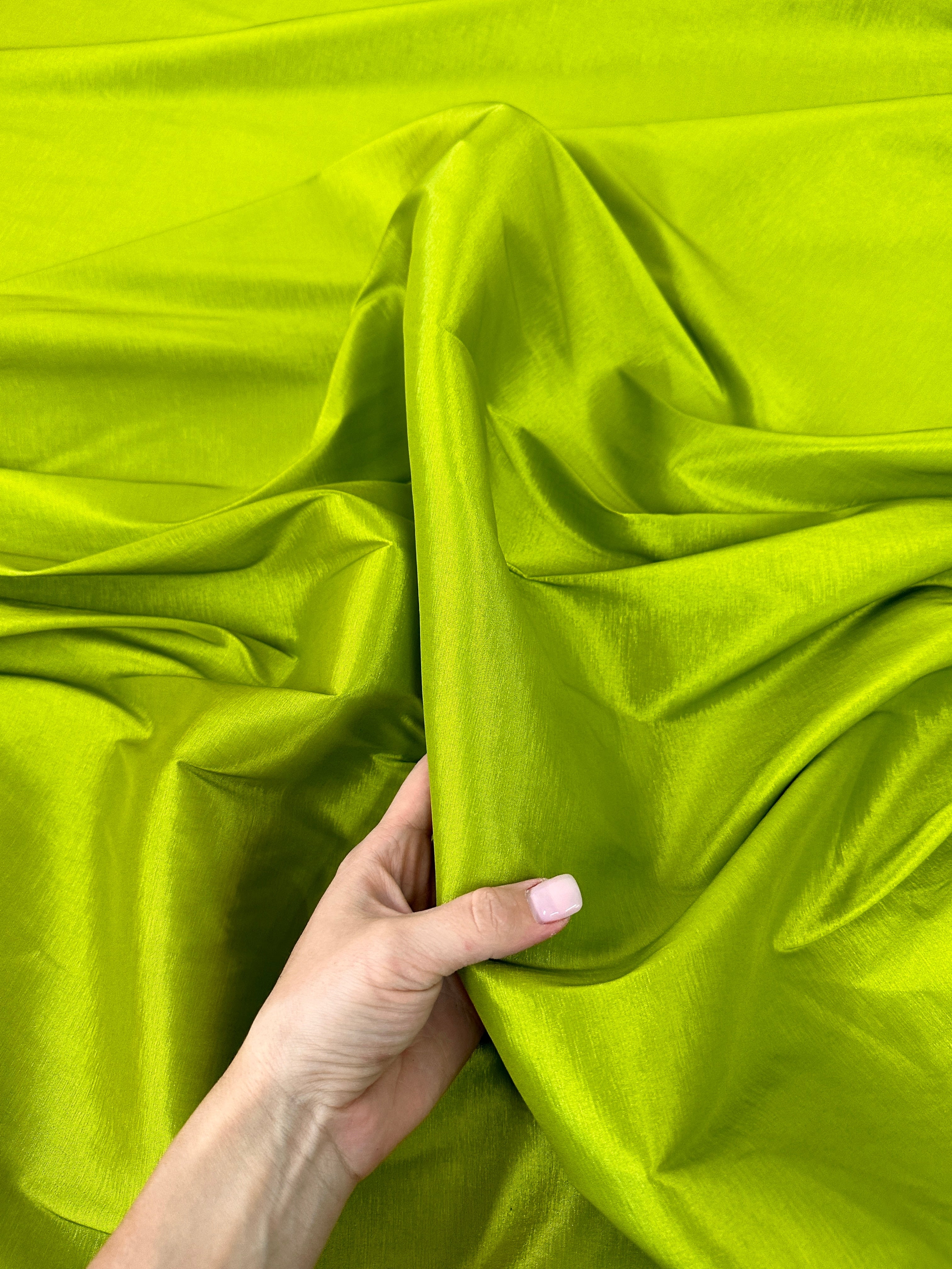 Lime Green Stretch Taffeta Fabric , Shiny Neon Green Taffeta For dress, Green Lustrous Fabric By the Yard, light green taffeta for woman, green taffeta for bride, lime green taffeta for party wear, vibrant taffeta colors, taffeta on sale, taffeta on discount