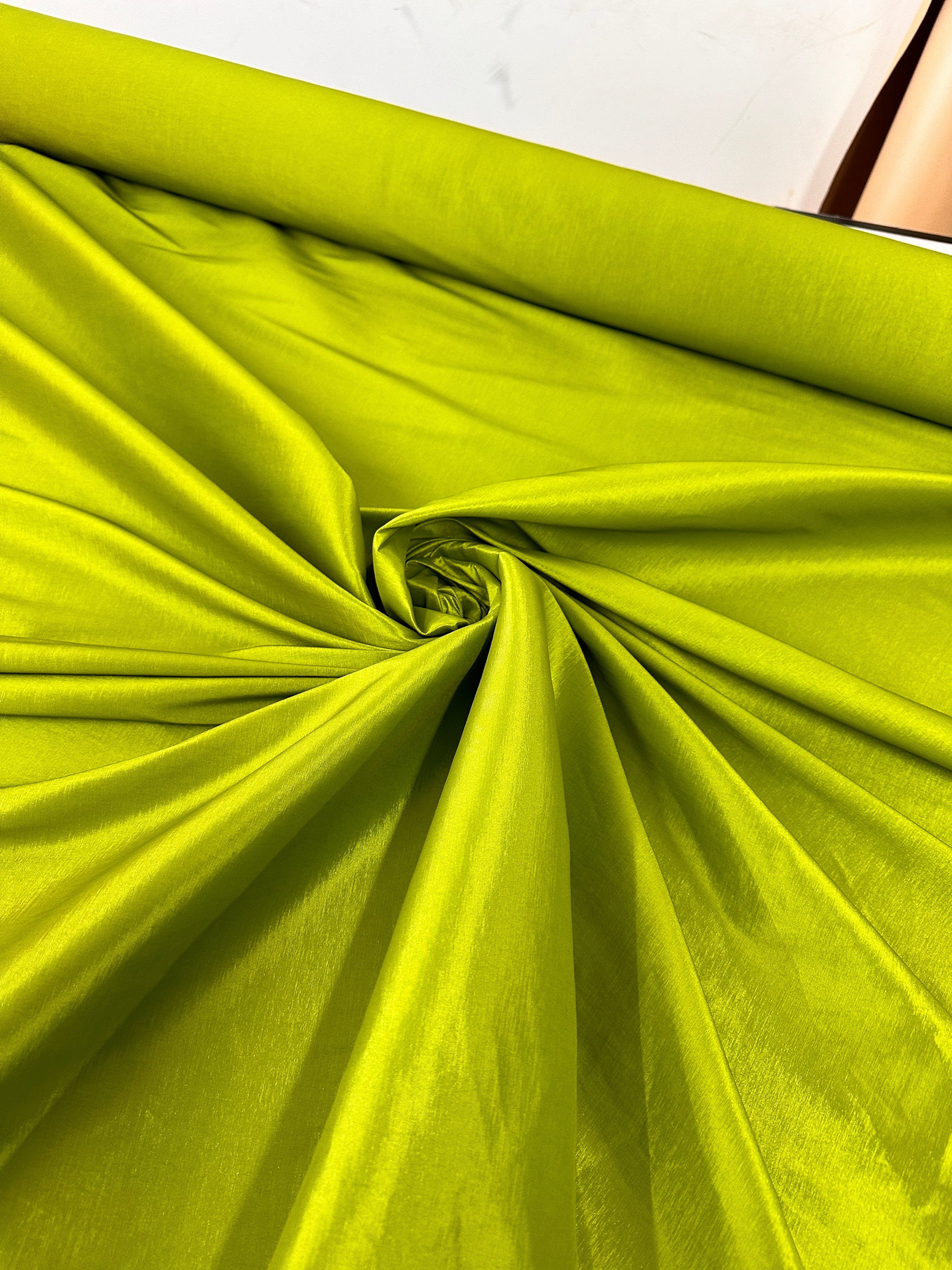 Lime Green Stretch Taffeta Fabric , Shiny Neon Green Taffeta For dress, Green Lustrous Fabric By the Yard, light green taffeta for woman, green taffeta for bride, lime green taffeta for party wear, vibrant taffeta colors, taffeta on sale, taffeta on discount