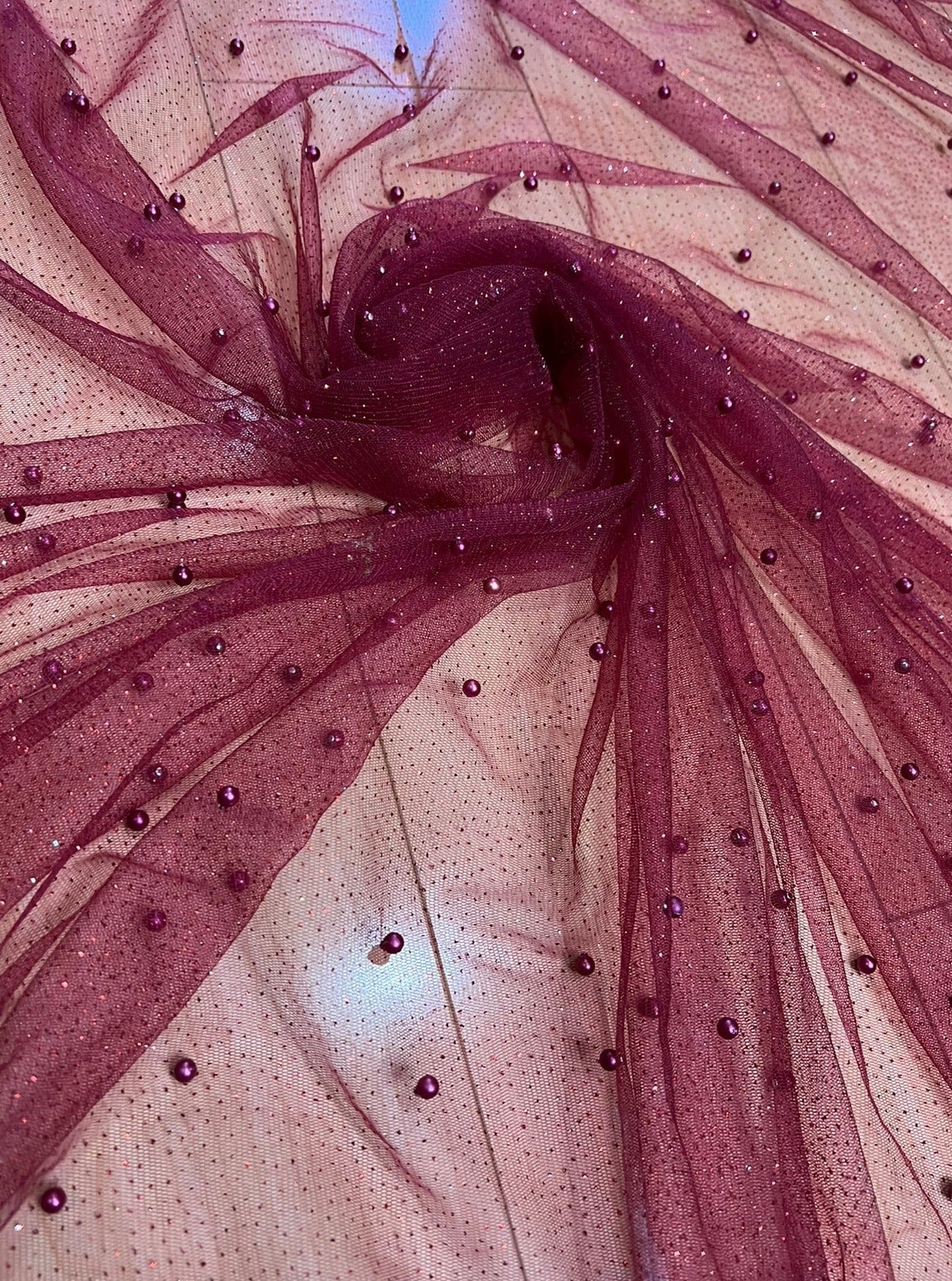 Burgundy Tulle Bead Pearl Lace Fabric, maroon Pearl Beaded Tulle for Veil, light red Beaded Pearl Tulle Lace Fabric by the yard, black pearl scattered tulle, Pearl Tulle Fabric for woman, Pearl Tulle Fabric for party wear, Pearl Tulle Fabric on discount,Pearl Tulle Fabric on sale