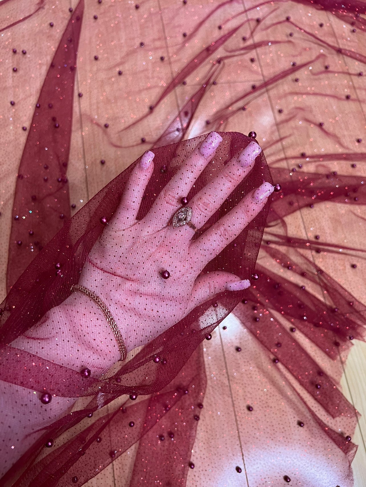 Burgundy Tulle Bead Pearl Lace Fabric, maroon Pearl Beaded Tulle for Veil, light red Beaded Pearl Tulle Lace Fabric by the yard, black pearl scattered tulle, Pearl Tulle Fabric for woman, Pearl Tulle Fabric for party wear, Pearl Tulle Fabric on discount,Pearl Tulle Fabric on sale