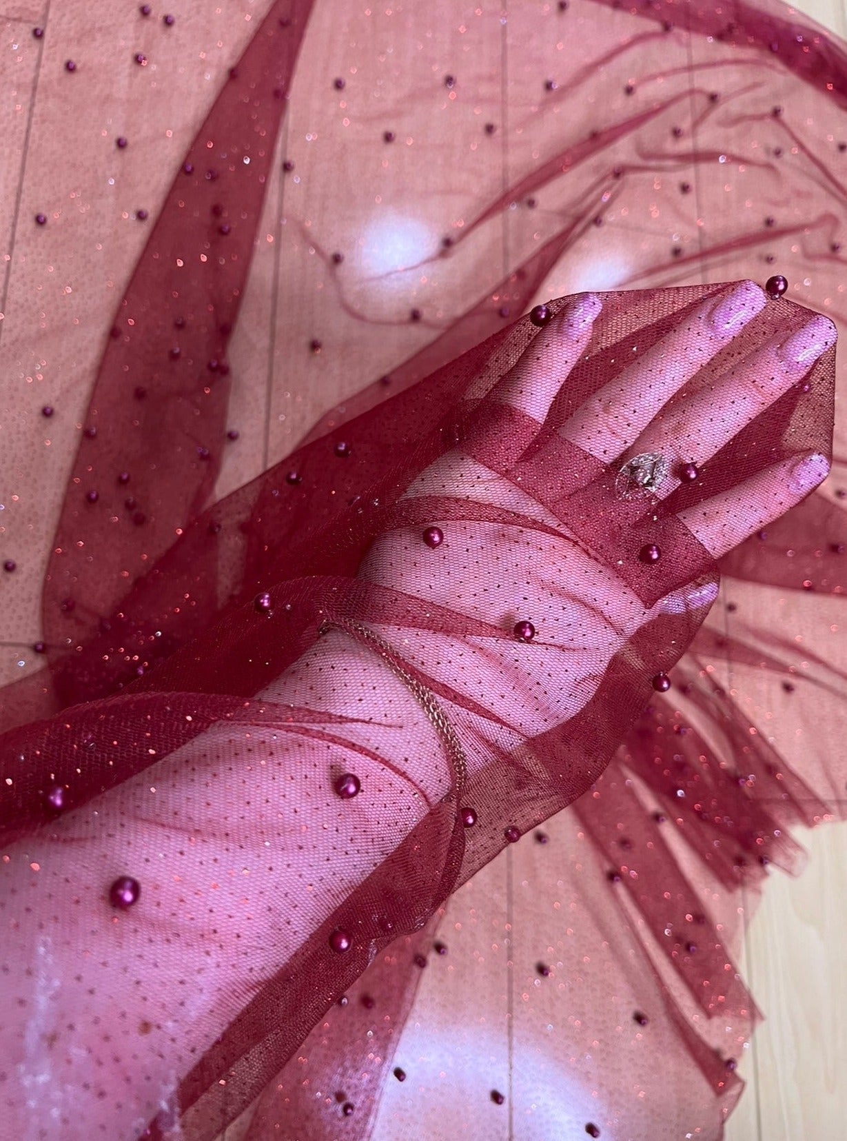 Burgundy Tulle Bead Pearl Lace Fabric, maroon Pearl Beaded Tulle for Veil, light red Beaded Pearl Tulle Lace Fabric by the yard, black pearl scattered tulle, Pearl Tulle Fabric for woman, Pearl Tulle Fabric for party wear, Pearl Tulle Fabric on discount,Pearl Tulle Fabric on sale