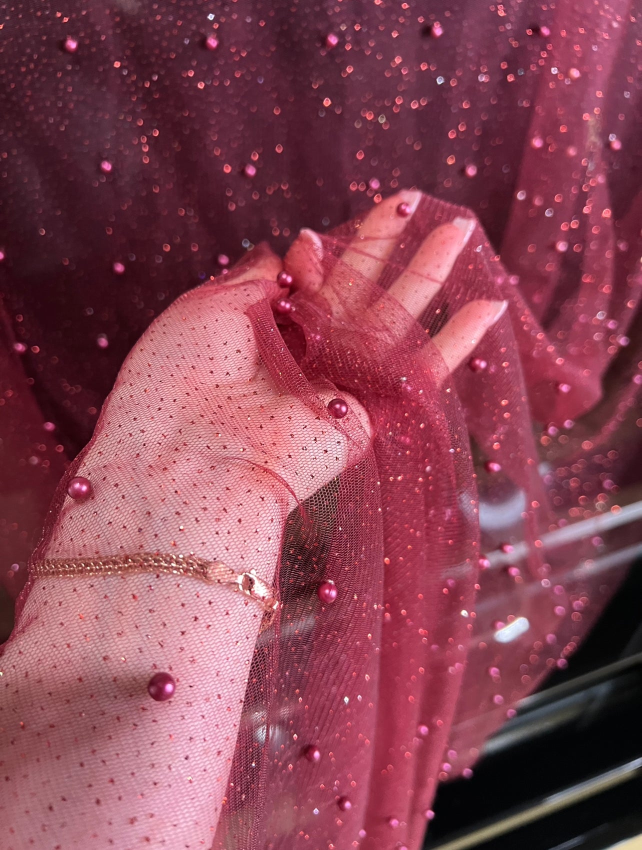 Burgundy Tulle Bead Pearl Lace Fabric, maroon Pearl Beaded Tulle for Veil, light red Beaded Pearl Tulle Lace Fabric by the yard, black pearl scattered tulle, Pearl Tulle Fabric for woman, Pearl Tulle Fabric for party wear, Pearl Tulle Fabric on discount,Pearl Tulle Fabric on sale