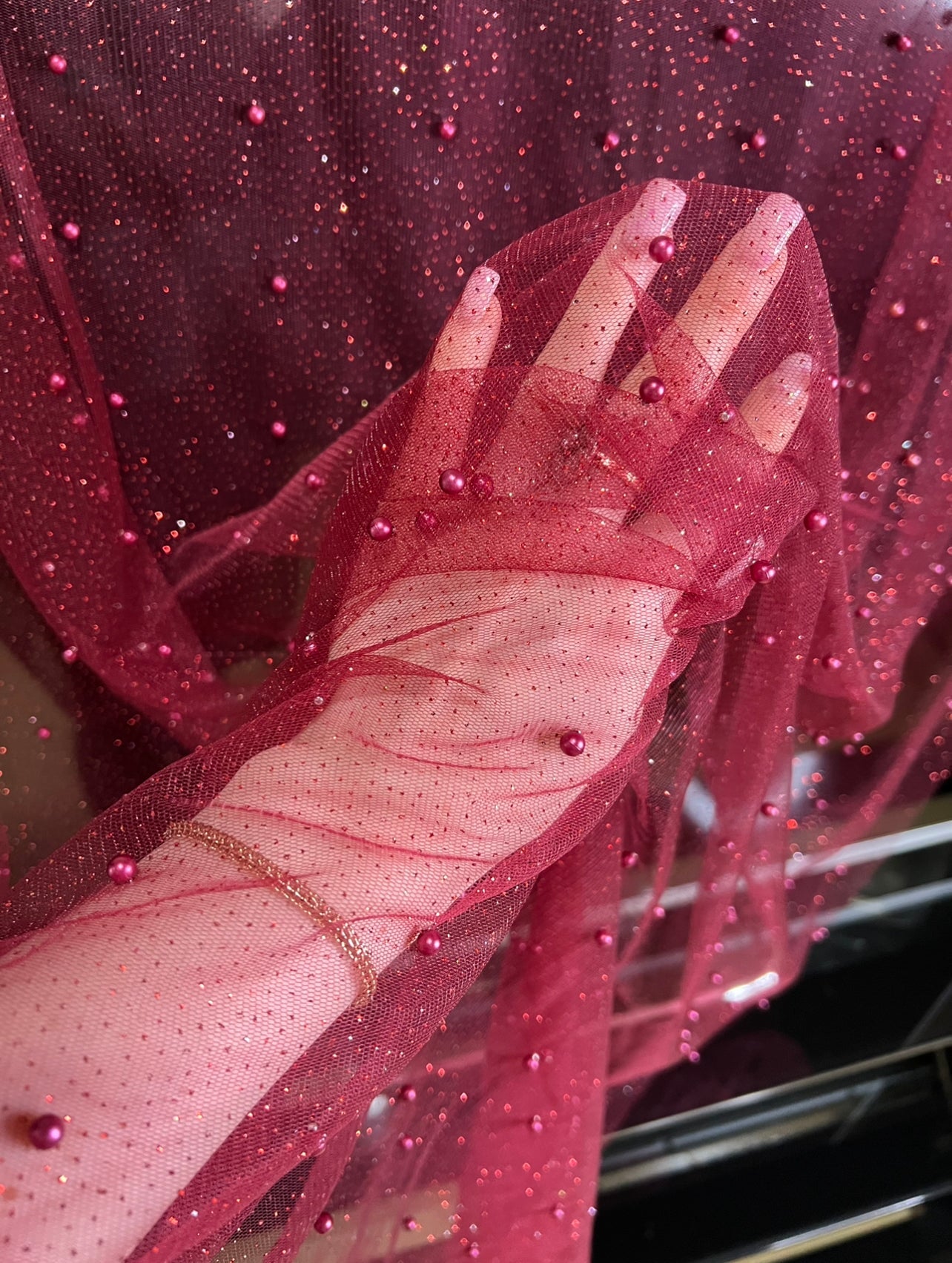 Burgundy Tulle Bead Pearl Lace Fabric, maroon Pearl Beaded Tulle for Veil, light red Beaded Pearl Tulle Lace Fabric by the yard, black pearl scattered tulle, Pearl Tulle Fabric for woman, Pearl Tulle Fabric for party wear, Pearl Tulle Fabric on discount,Pearl Tulle Fabric on sale