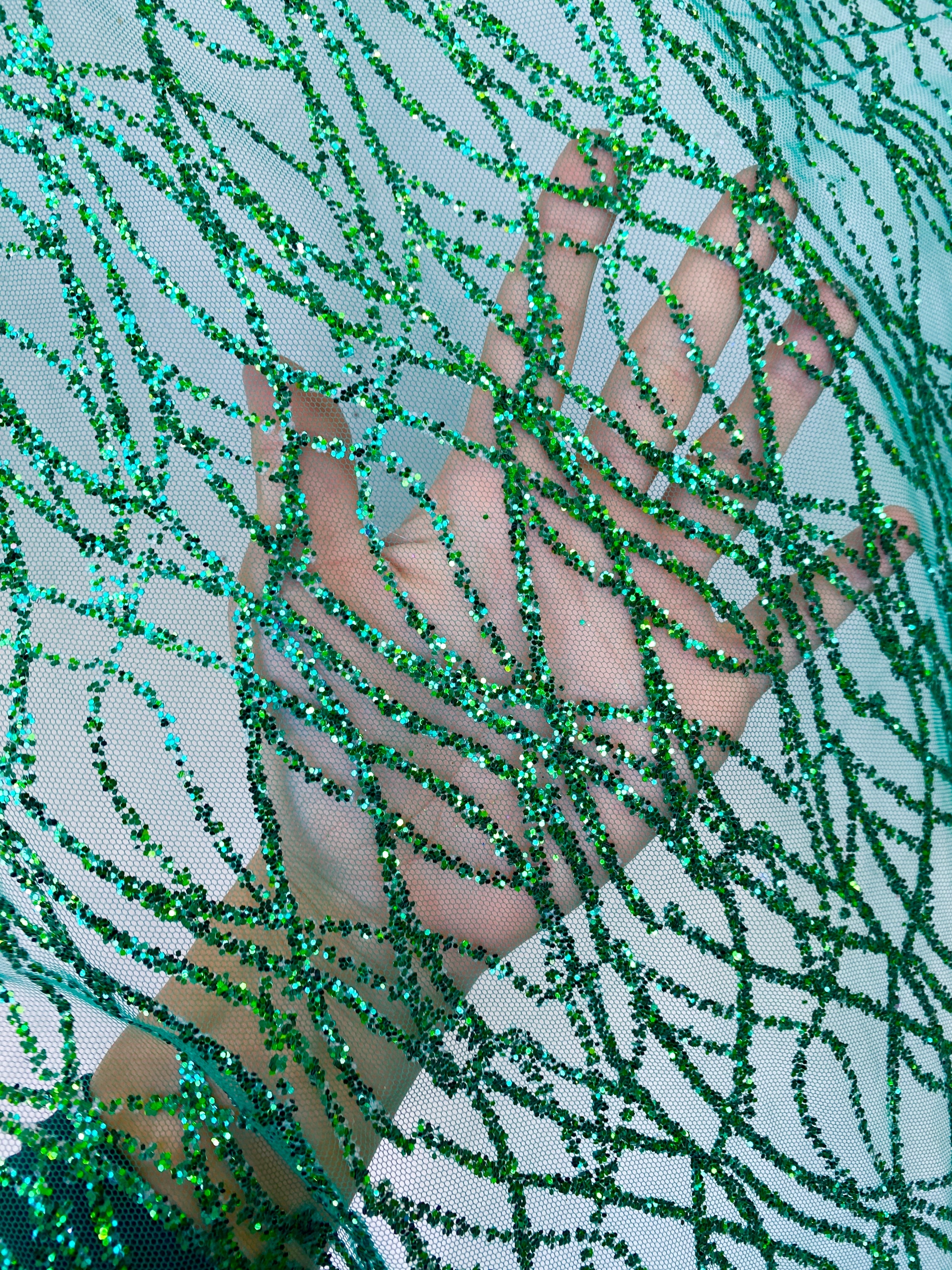 Emerald Green Glitter on Mesh, green Lace, dark green lace, lace for woman, lace for bride, lace on discount, lace on sale, premium lace, kiki textile lace, lace for party wear dresses, lace on mesh