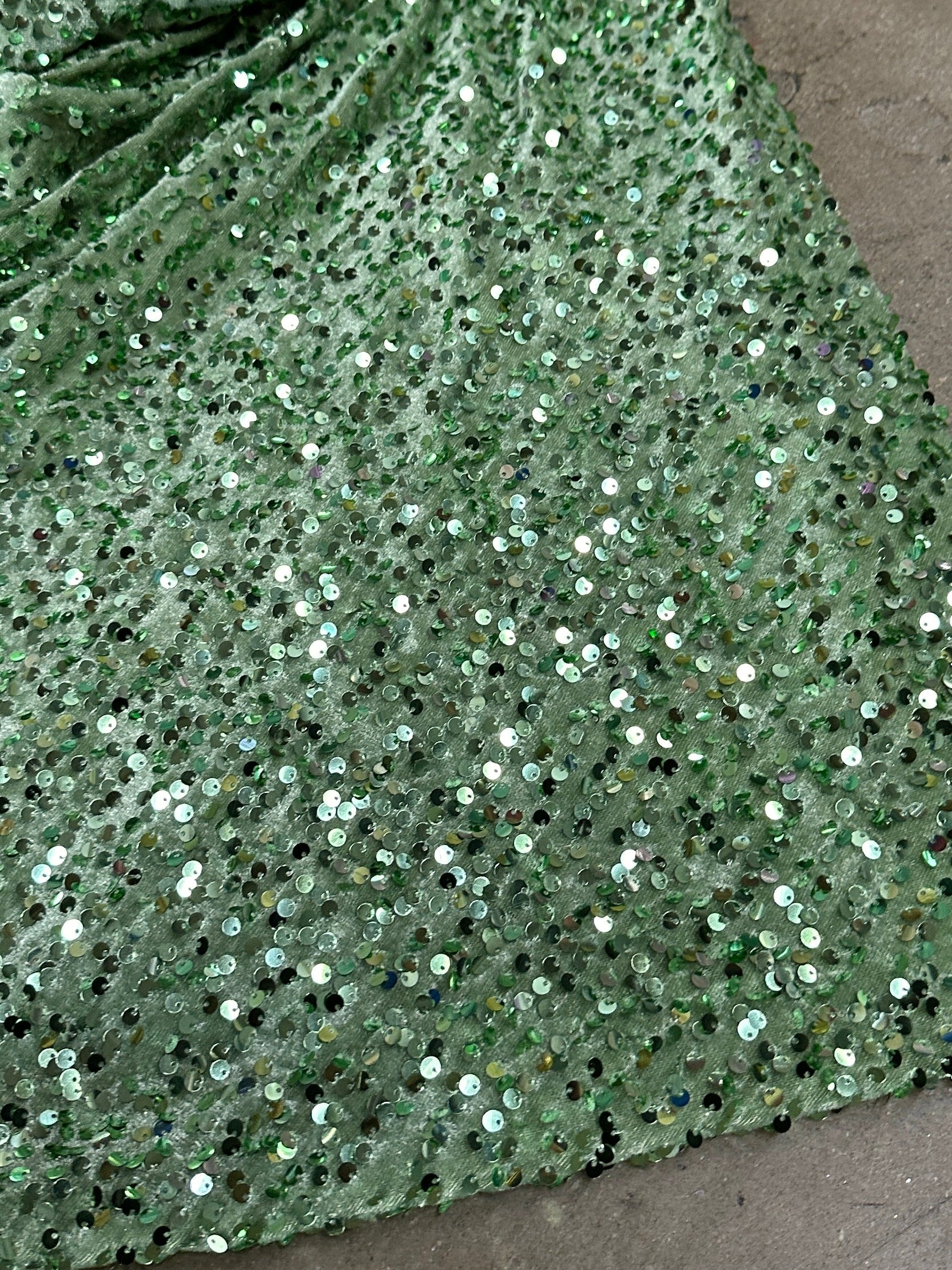 sage green sequin Velvet Fabric, sage green Sequin On stretch Velvet Fabric, green Sequin Fabric by yard for dresses, light green sequin Velvet for backdrops,  velvet for gown, stretch velvet, velvet fabric with sequin, solid velvet, dark green sequin fabric, sequin fabric for women, 4 way stretch velvet
