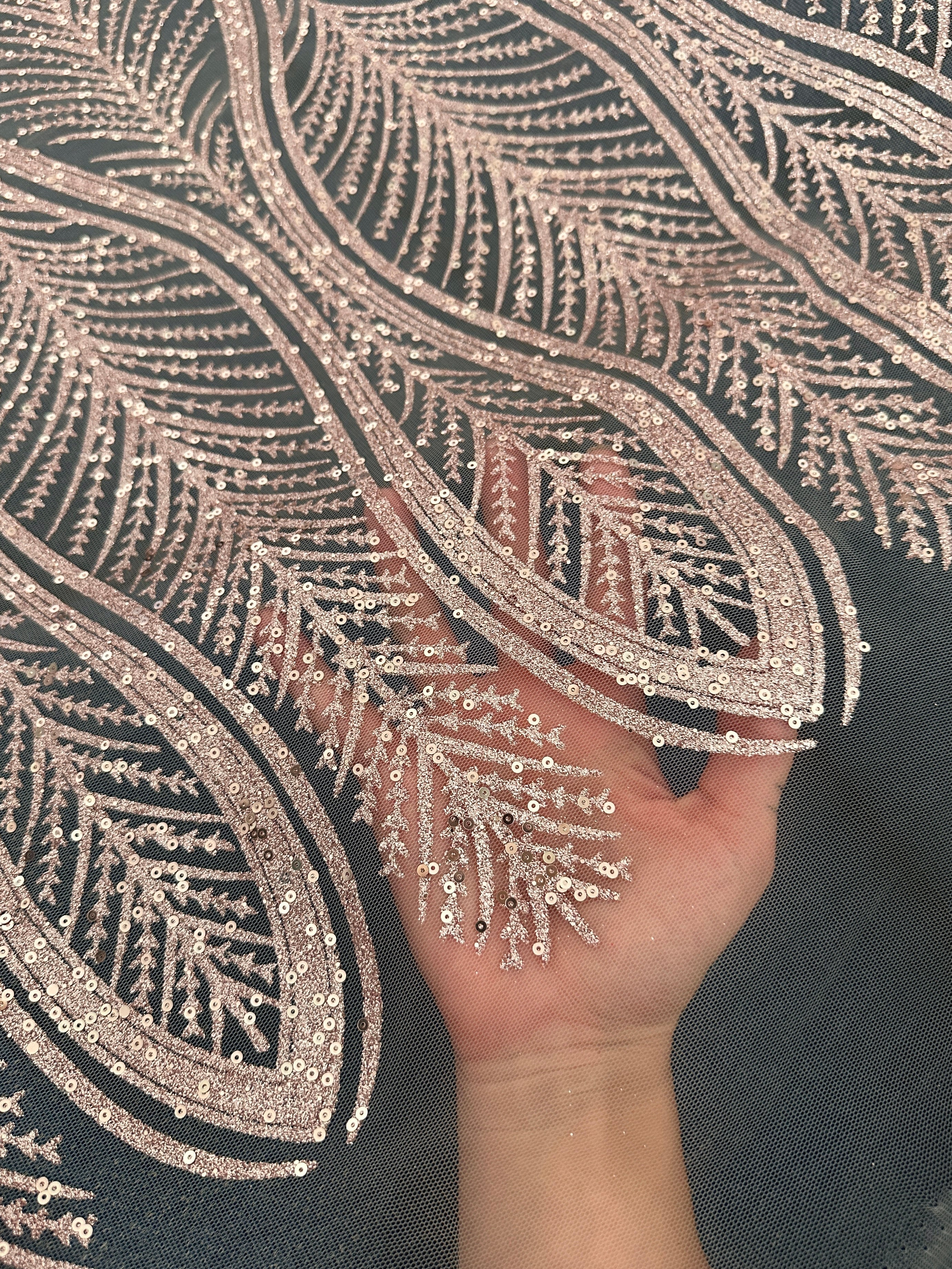 Blush Glitter Sequin Geometric Lace, Blush Sparkle Wave Design Lace, Blush Lace Mesh, Luxury Lace For Dress, Gown Dress Fabric, lace fabric on discount, lace fabric on sale, premium lace fabric, buy lace fabric online,  lace fabric for woman