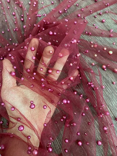 burgundy Pearl Tulle, red pearl Tulle, maroon pearl Tulle, dark pink Pearl Tulle, shinny Pearl Tulle, Pearl Tulle for woman, Pearl Tulle for bride, Pearl Tulle on discount, Pearl Tulle on sale, premium Pearl Tulle, buy Pearl Tulle online