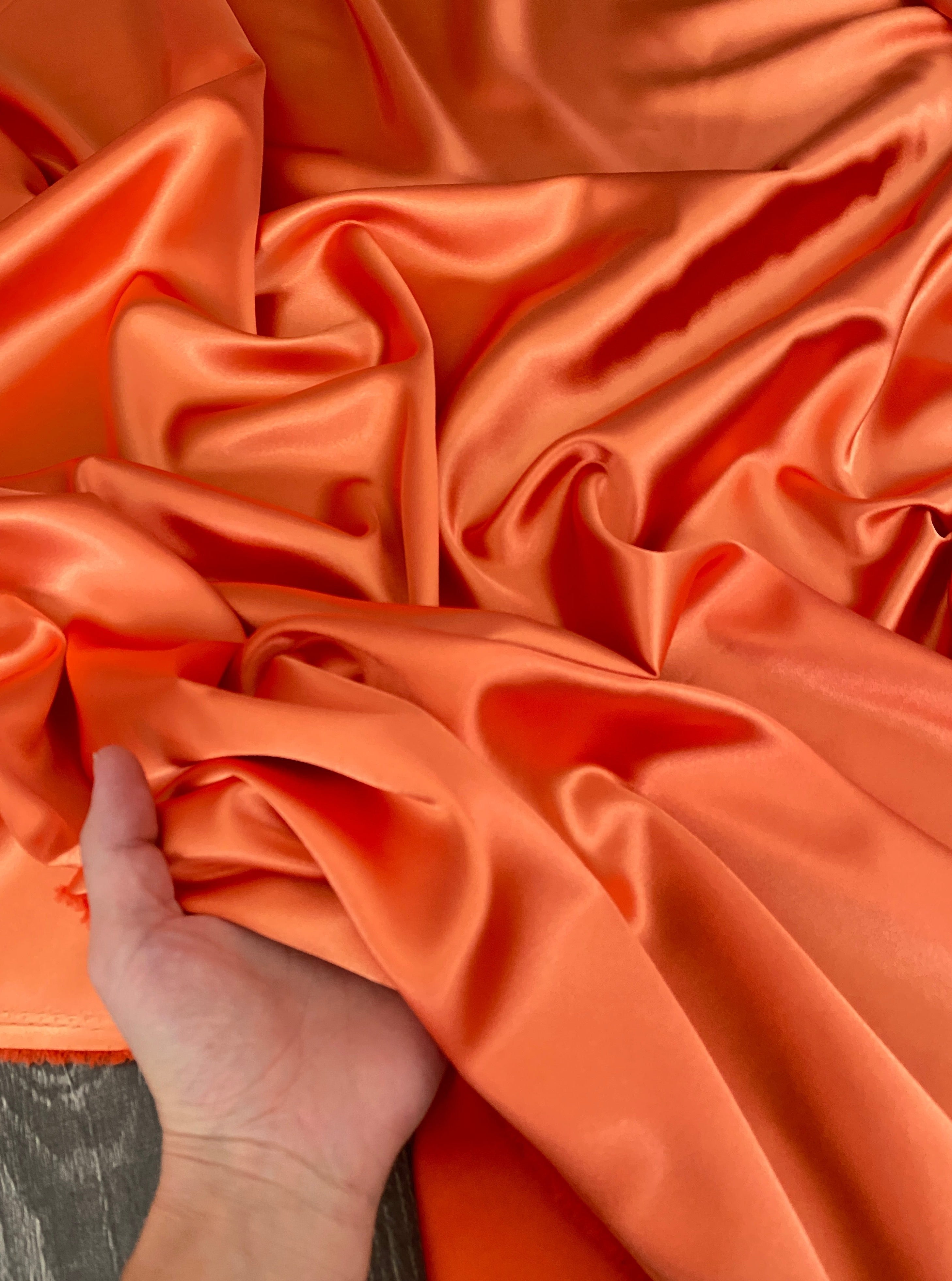 orange Silky Stretch Satin, dark orange Silky Stretch Satin, light orange Silky Stretch Satin, stretch Satin, Silky Stretch Satin for woman, Silky Stretch Satin for bride, Silky Stretch Satin in low price, premium Silky Stretch Satin