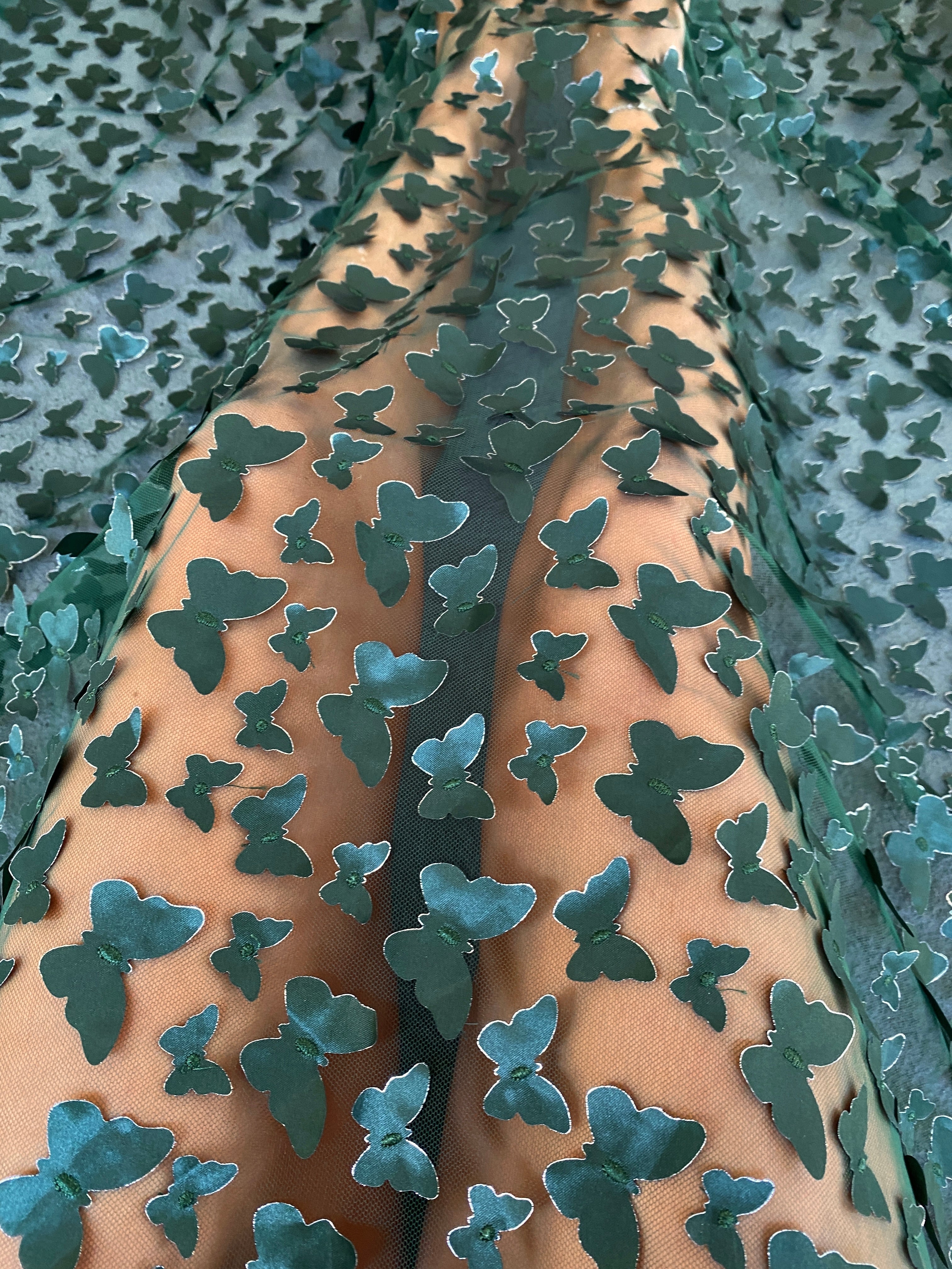 Hunter Green 3D Butterfly Lace, green Butterfly Tulle By The Yard, light green Tulle Lace Fabric, Dress Fabric, Bridal Lace Fabric, premium lace fabric, lace fabric on discount, lace fabric in low price, buy lace fabric online, lace fabric on sale