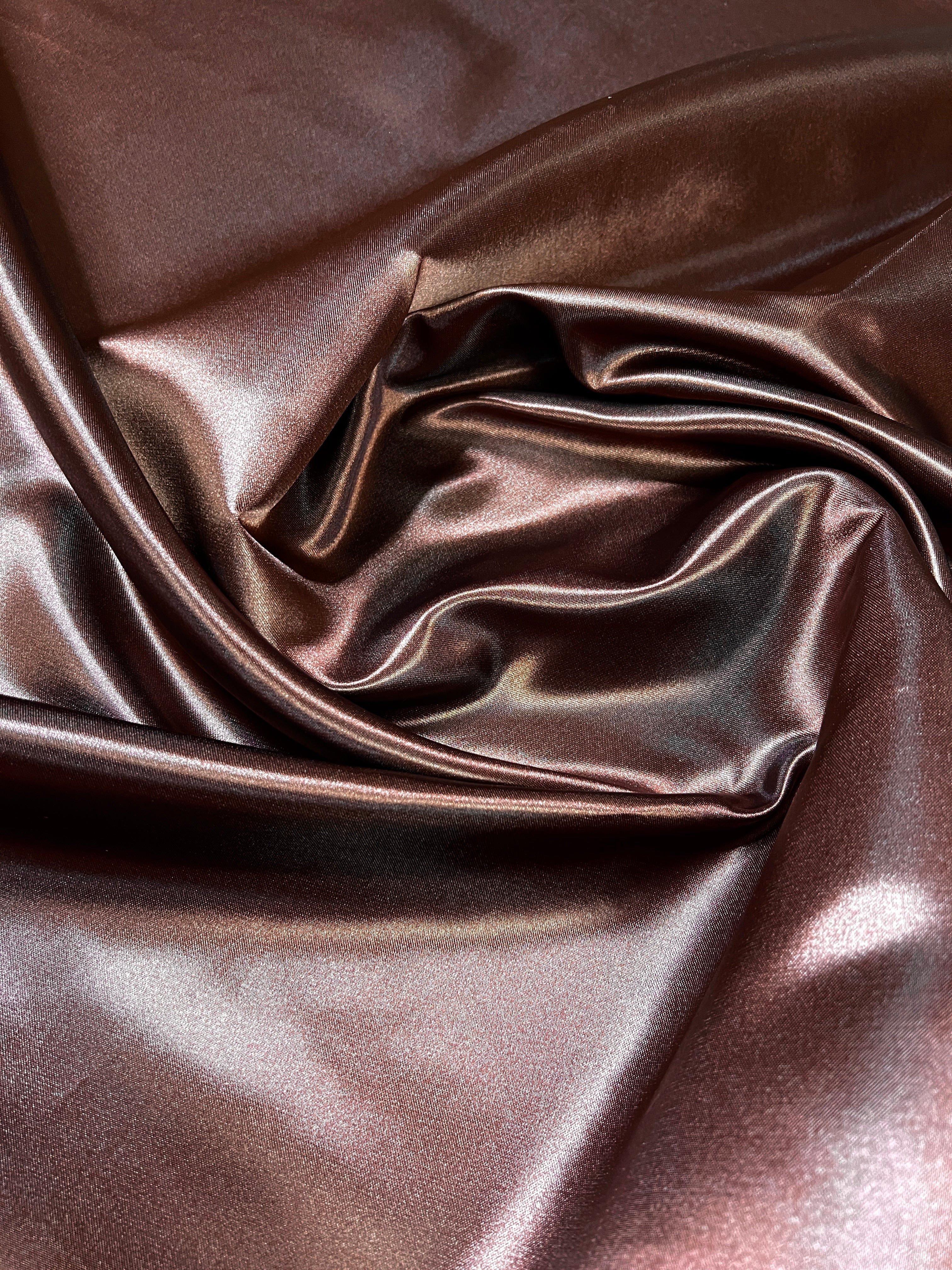 Brown Duchesse Satin Fabric, Chocolate Bridal Shiny Satin by yard, Dark Brown Heavy Satin Fabric for Wedding Dress, brown satin, brown satin for woman, best quality satin, luxury satin, premium satin, buy satin online, kikitextile satin, kiki fabrics