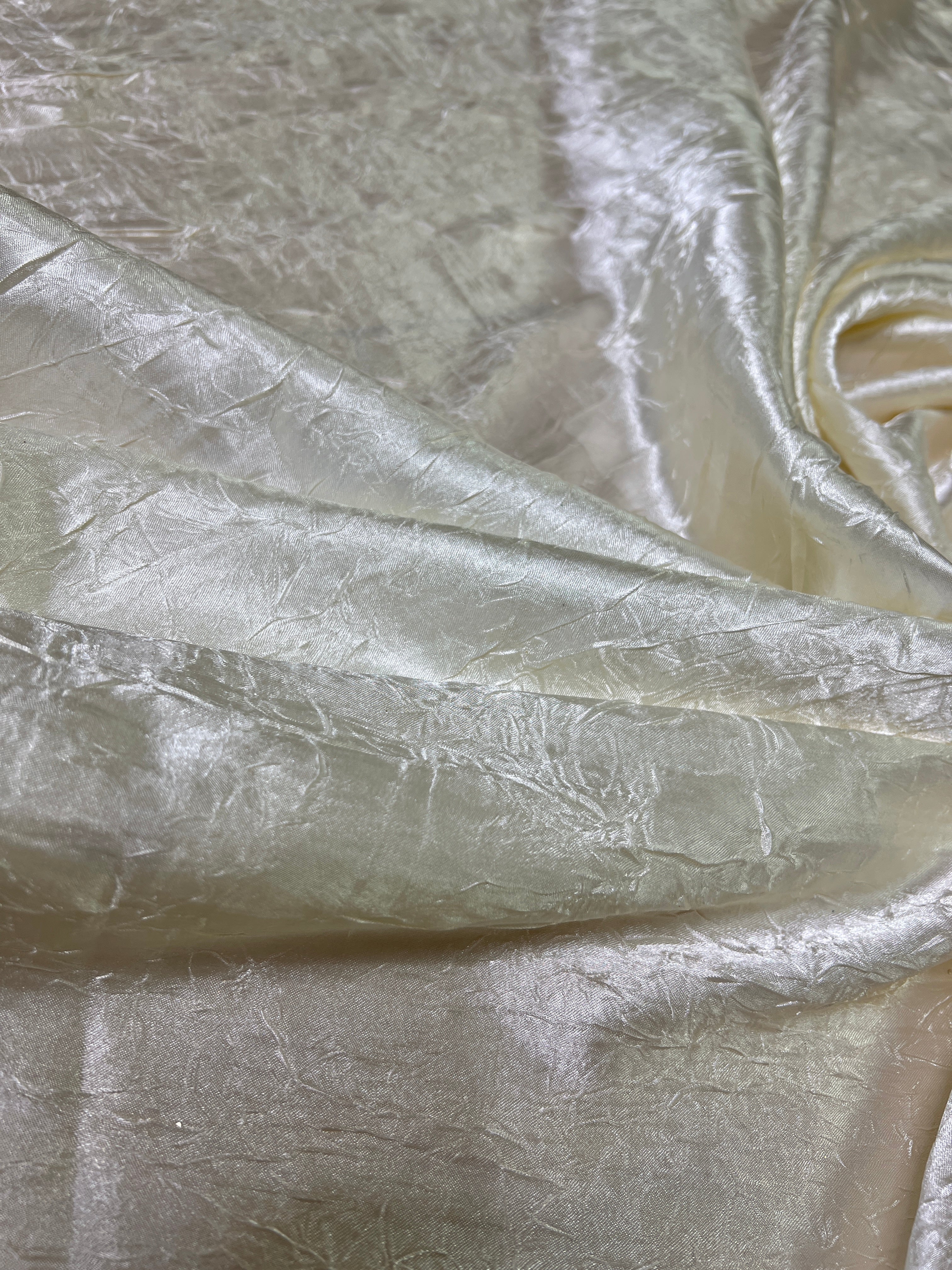 Ivory Crinkle Satin Fabric, Crushed Silk Fabric by yard, Eggshell Crinkle silk charmeuse, Bridal Satin Medium Weight, Satin for gown, Shiny Satin, satin for woman, silky satin, stretch satin, off white satin, kikitextile satin, cheap satin, satin in low price, buy satin online, discounted satin