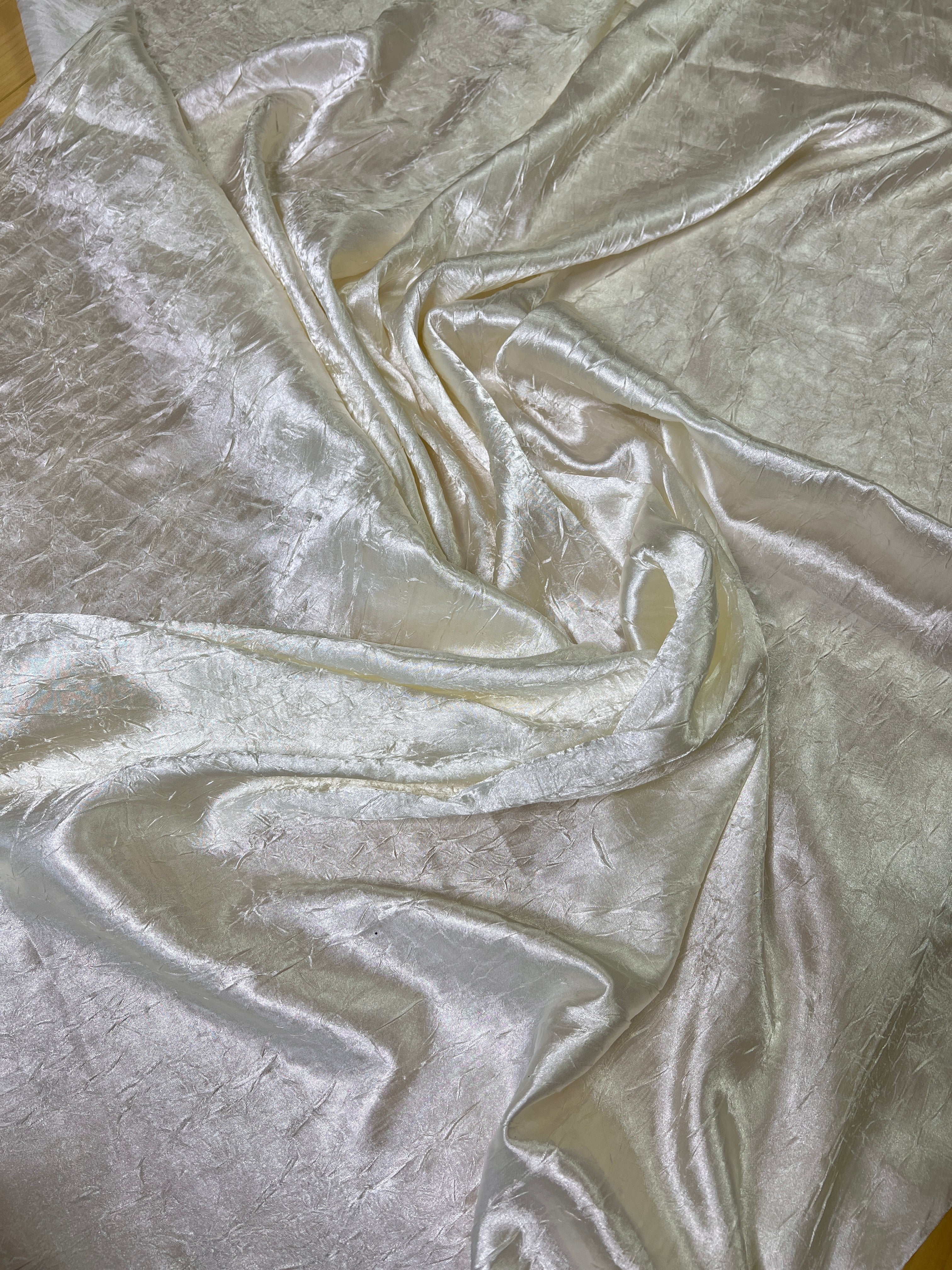 Ivory Crinkle Satin Fabric, Crushed Silk Fabric by yard, Eggshell Crinkle silk charmeuse, Bridal Satin Medium Weight, Satin for gown, Shiny Satin, satin for woman, silky satin, stretch satin, off white satin, kikitextile satin, cheap satin, satin in low price, buy satin online, discounted satin