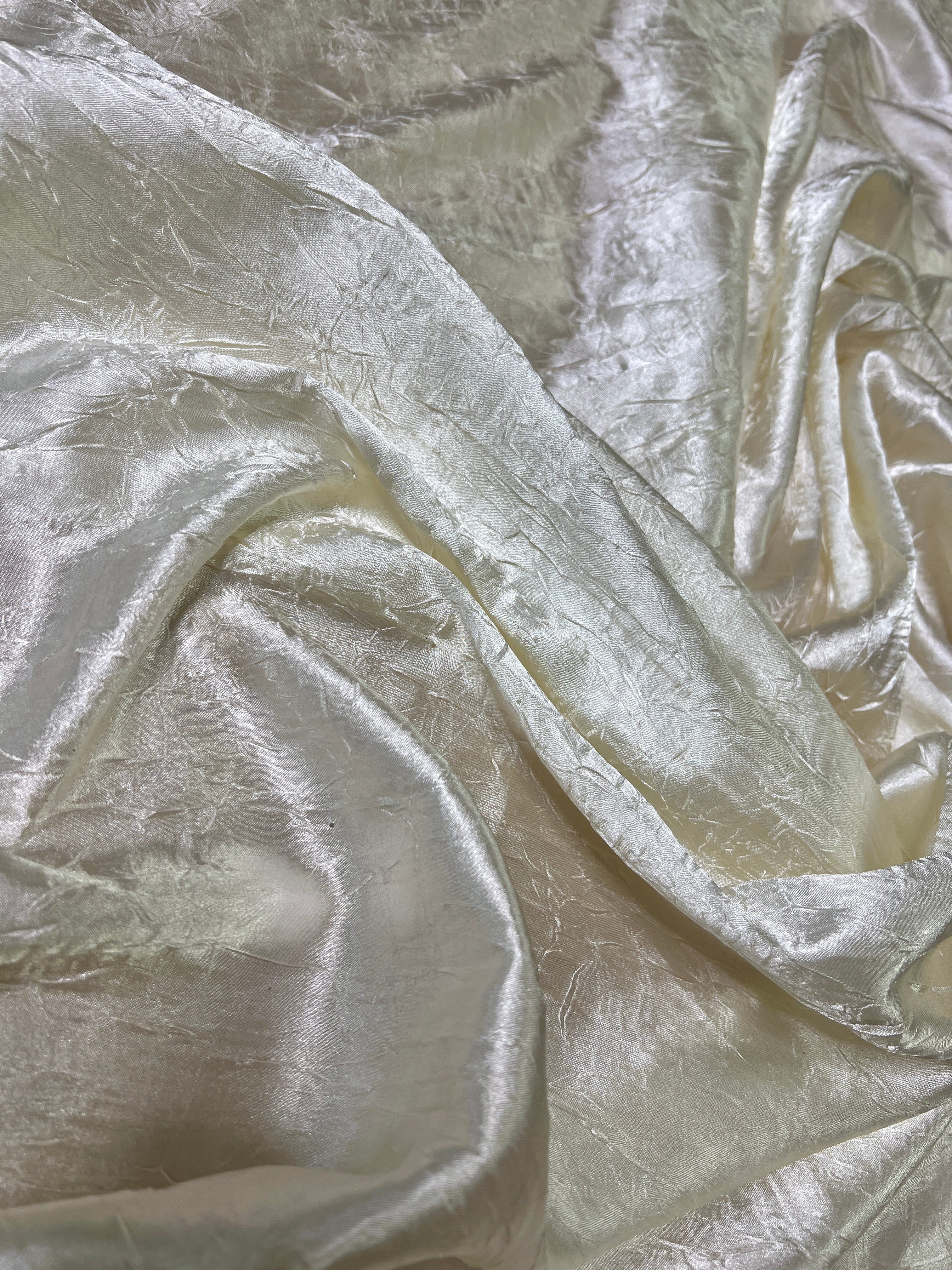Ivory Crinkle Satin Fabric, Crushed Silk Fabric by yard, Eggshell Crinkle silk charmeuse, Bridal Satin Medium Weight, Satin for gown, Shiny Satin, satin for woman, silky satin, stretch satin, off white satin, kikitextile satin, cheap satin, satin in low price, buy satin online, discounted satin