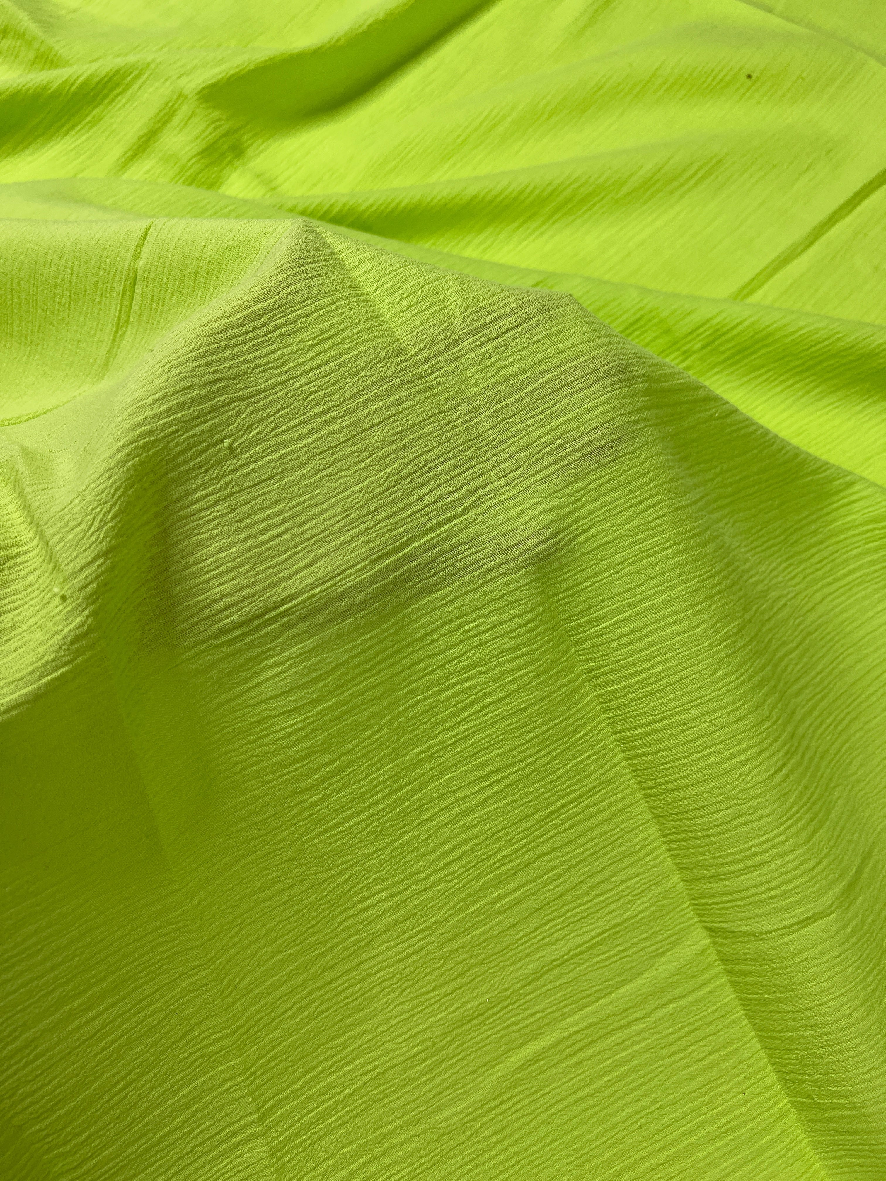 neon green cotton gauze, neon crinkle gauze, crinkle cotton gauze, muslin fabric green, neon textured crinkle gauze